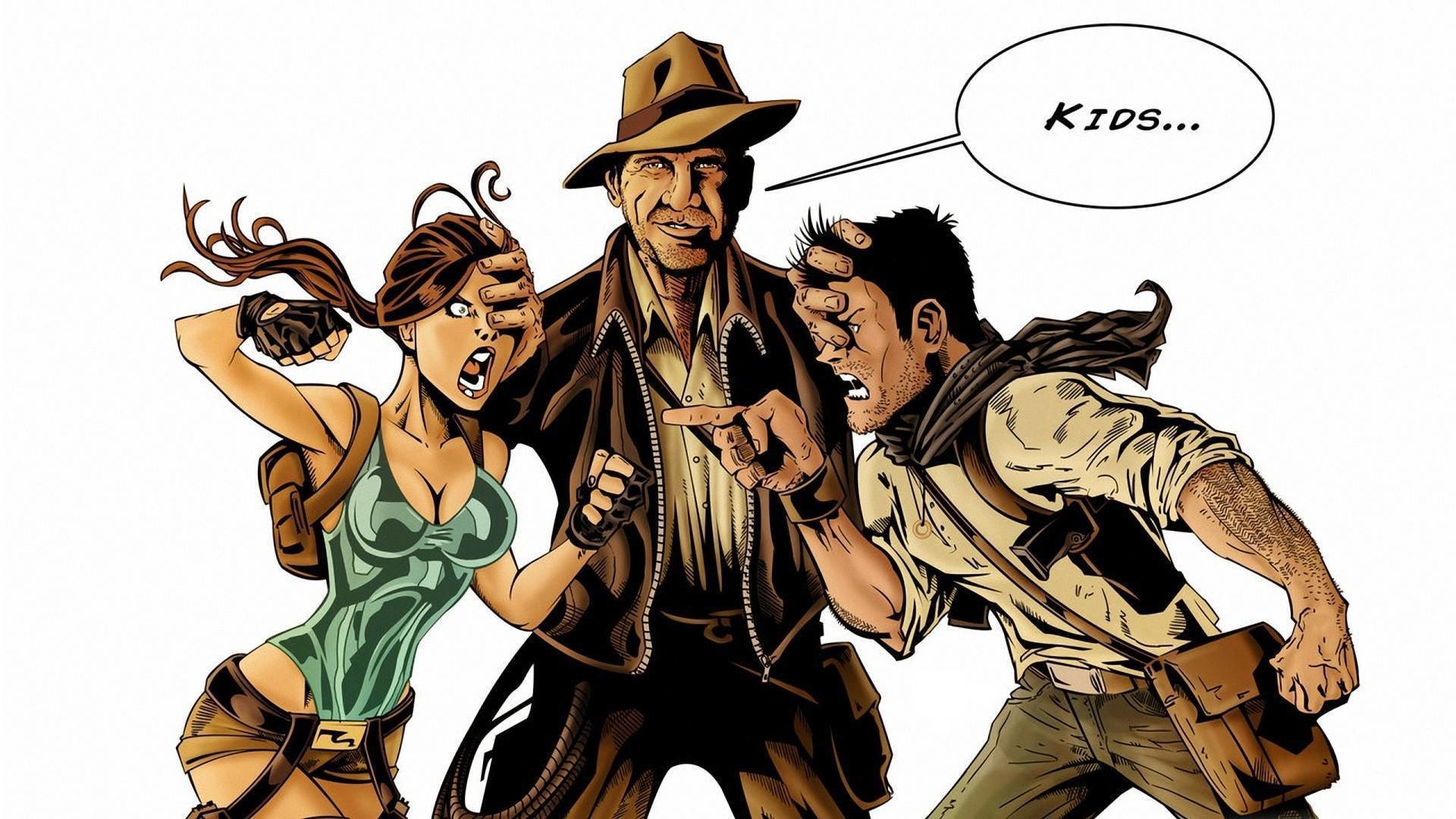 Indiana Jones, Lara Croft, Nathan Drake, Fumetto, Crossover, 1920x1080, immagine di sfondo