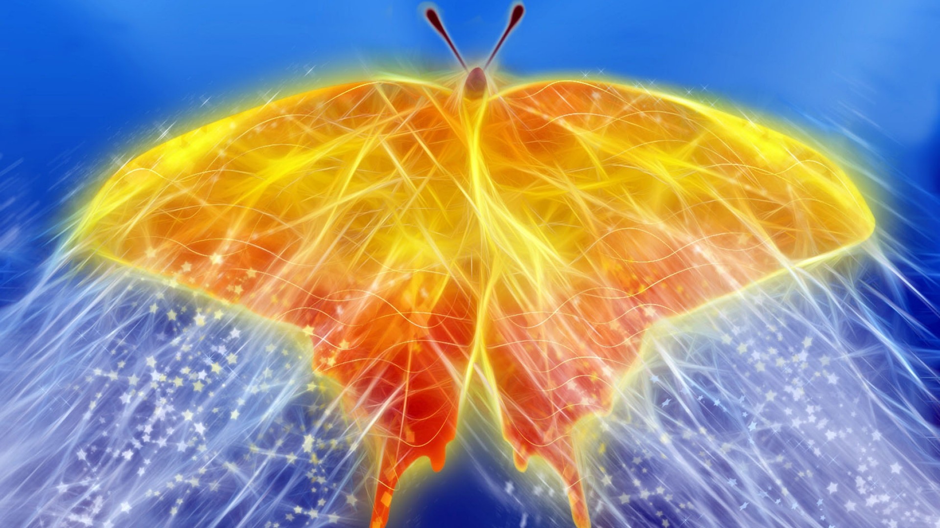 Farfalla, Arte frattale, Arancione, Blu, Full HD, sfondo per PC e portatile