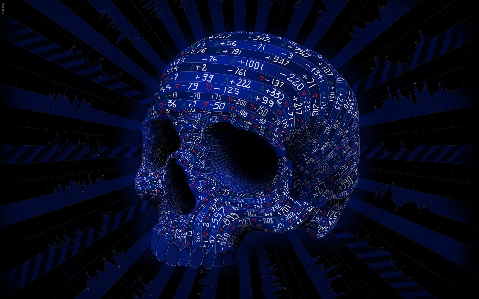 Teschio, Numeri, Arte digitale, Blu, Full HD, sfondo per PC e portatile