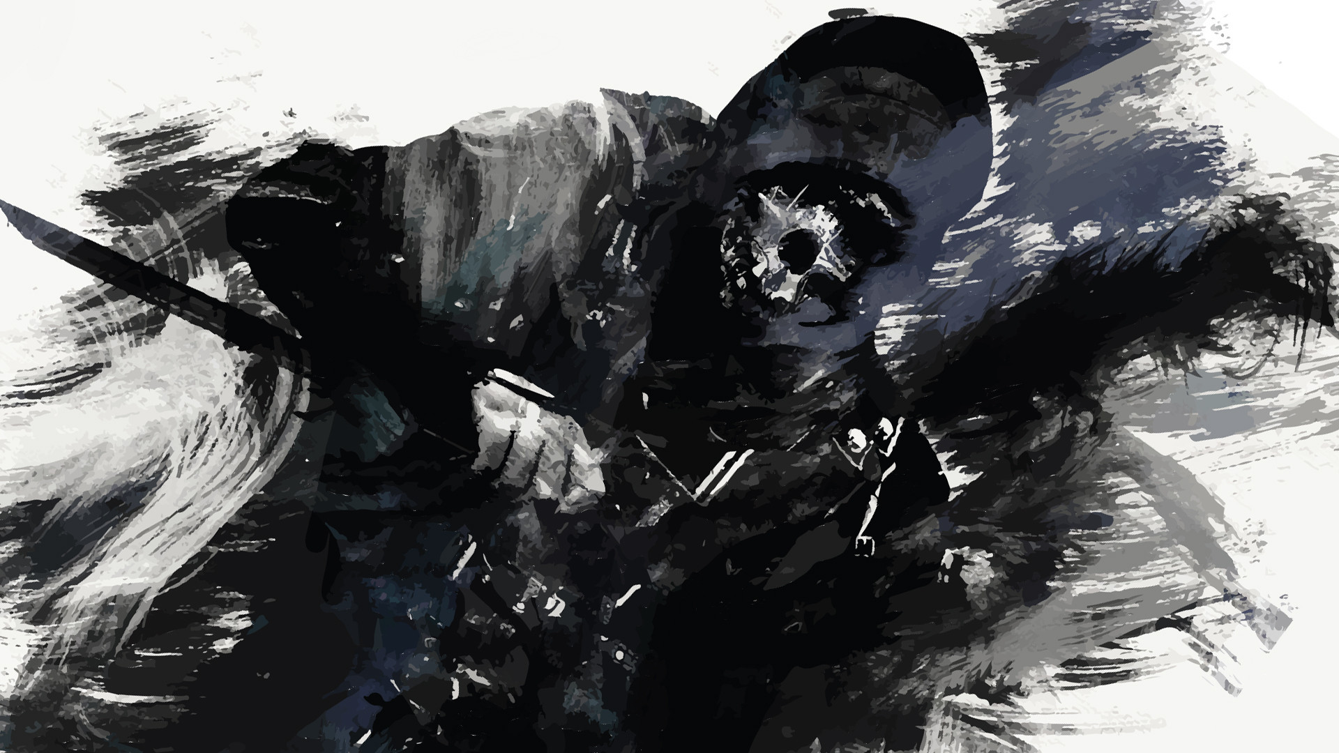 Corvo Attano, Dishonored, Pennellate, Bianco e nero, Full HD, sfondo per PC