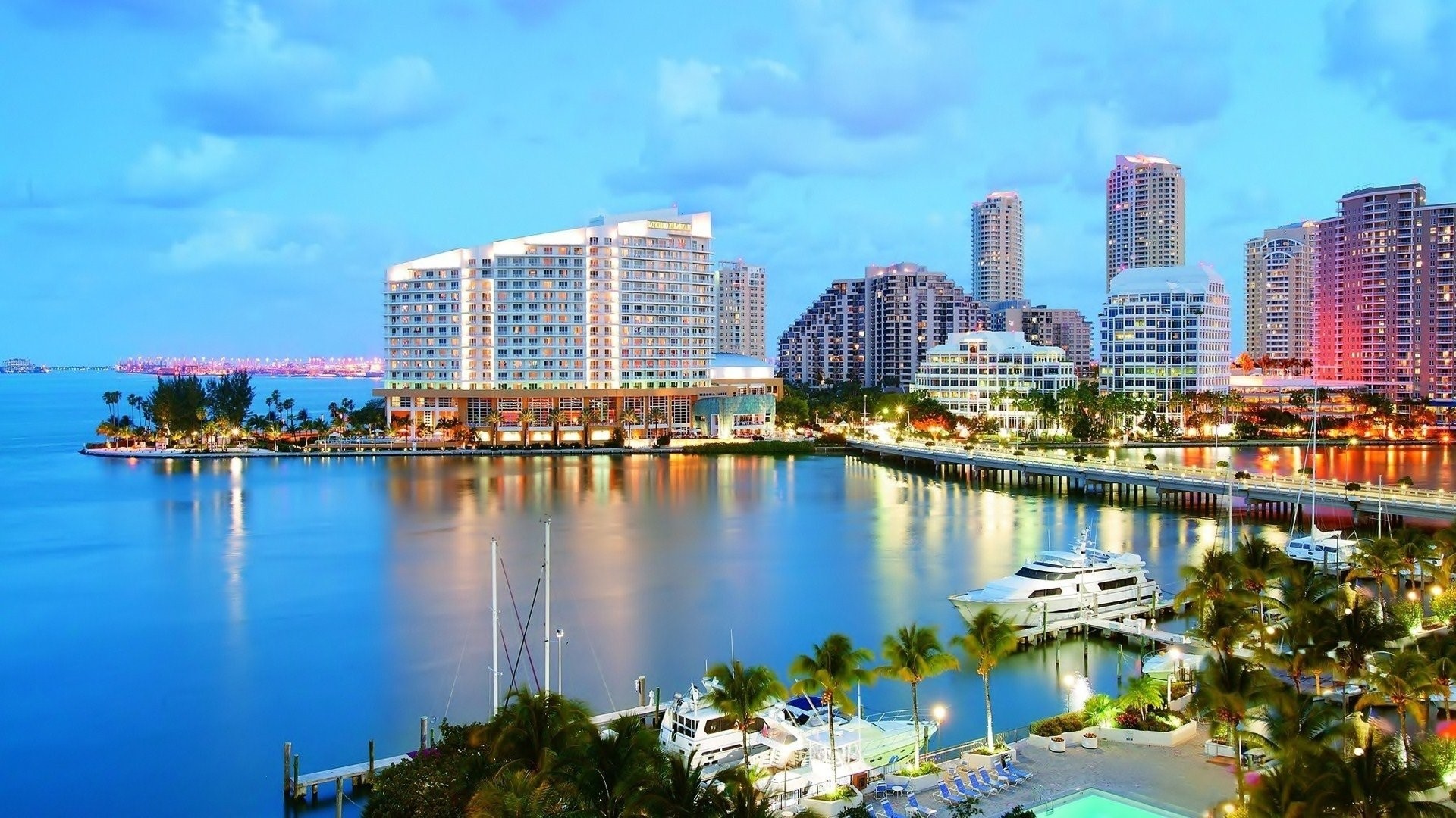 Brickell Key, Miami, Biscayne Bay, Grattacieli, 16:9 Full HD, wallpaper widescreen