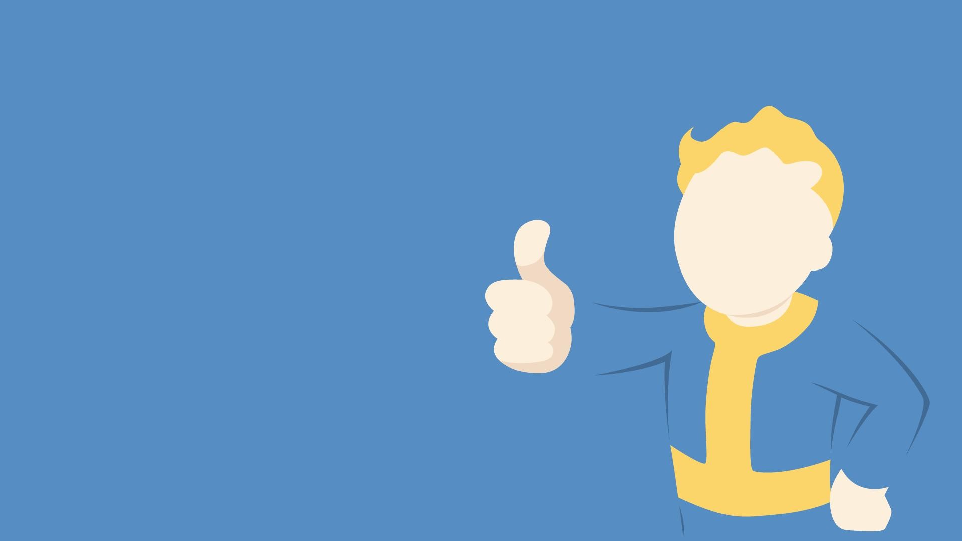 Vault Boy, Fallout, Minimalista, Sfondo blu, 16:9 Full HD, wallpaper widescreen