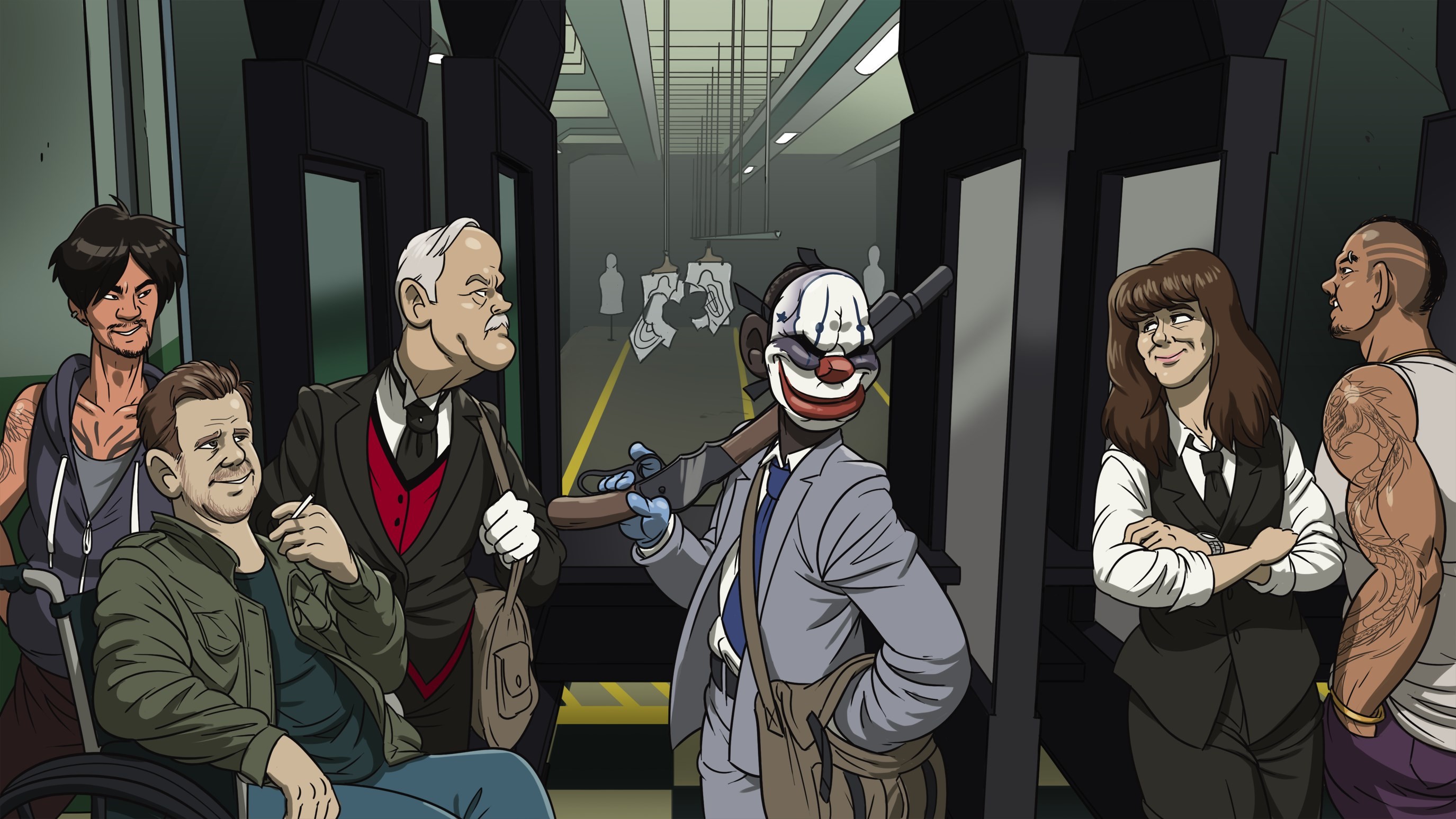 Payday 2, Fumetto, Personaggi, Poligono di tiro, 16:9 2K, sfondo widescreen