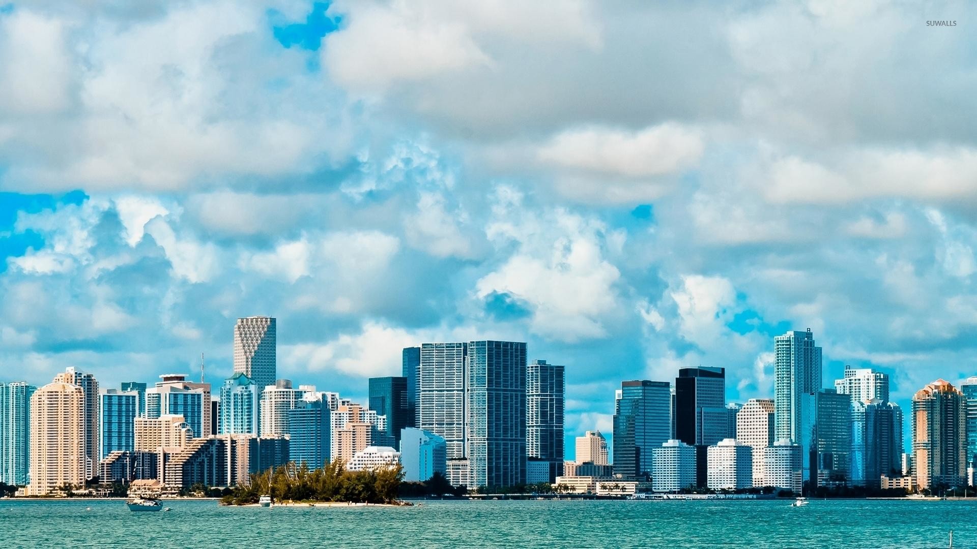 Brickell, Miami, Skyline, Nuvole, Full HD, sfondo Windows 11