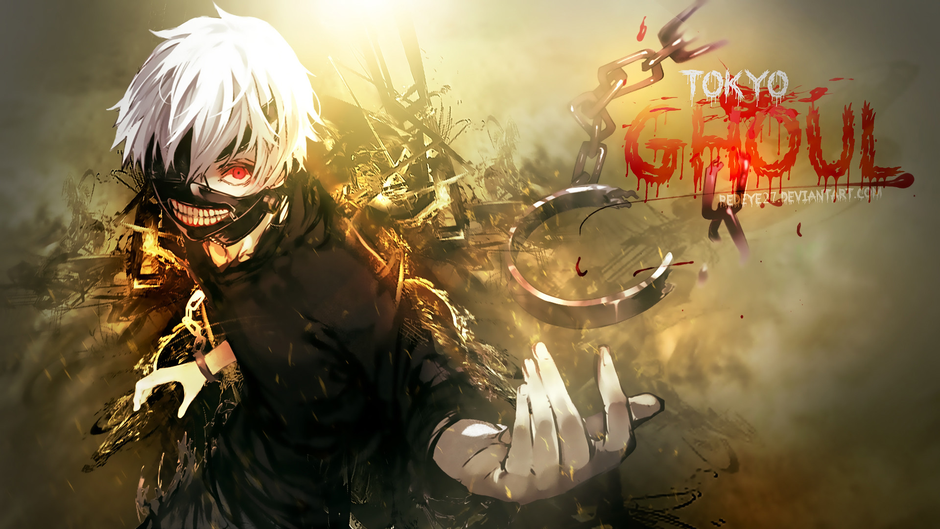 Ken Kaneki, Tokyo Ghoul, Maschera, Catene, Logo, Full HD 1080p, sfondo desktop