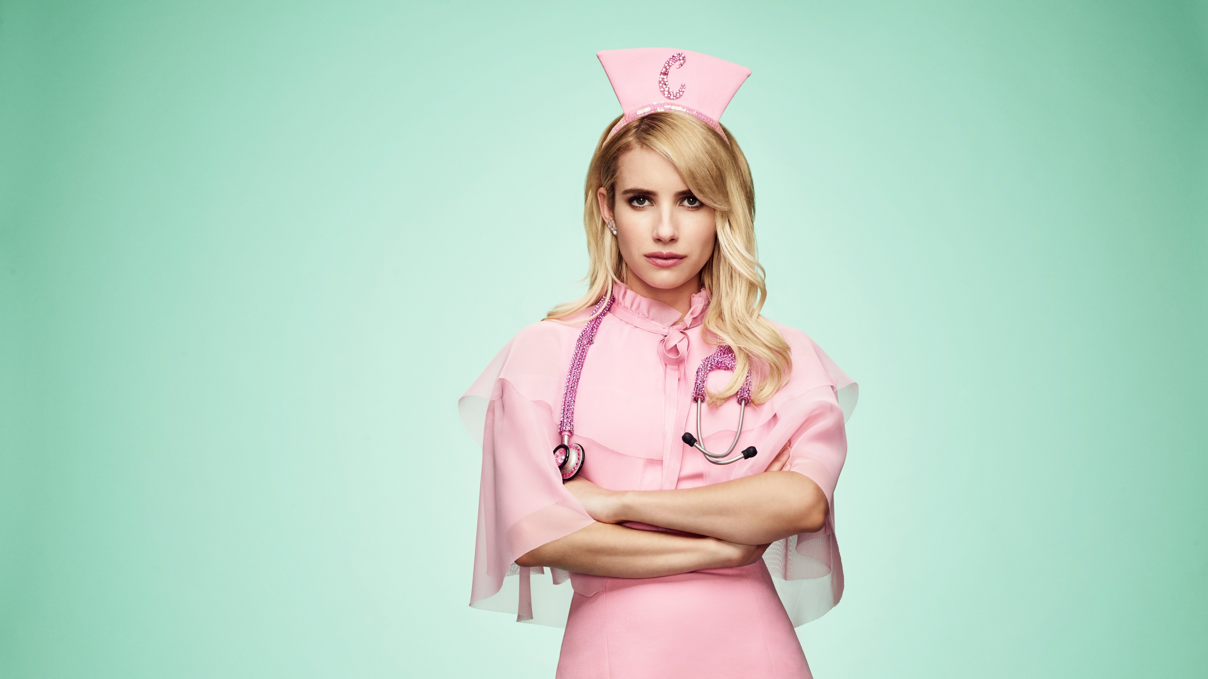 Chanel Oberlin, Emma Roberts, Scream Queens, Uniforme da infermiera, Verde menta, sfondo desktop