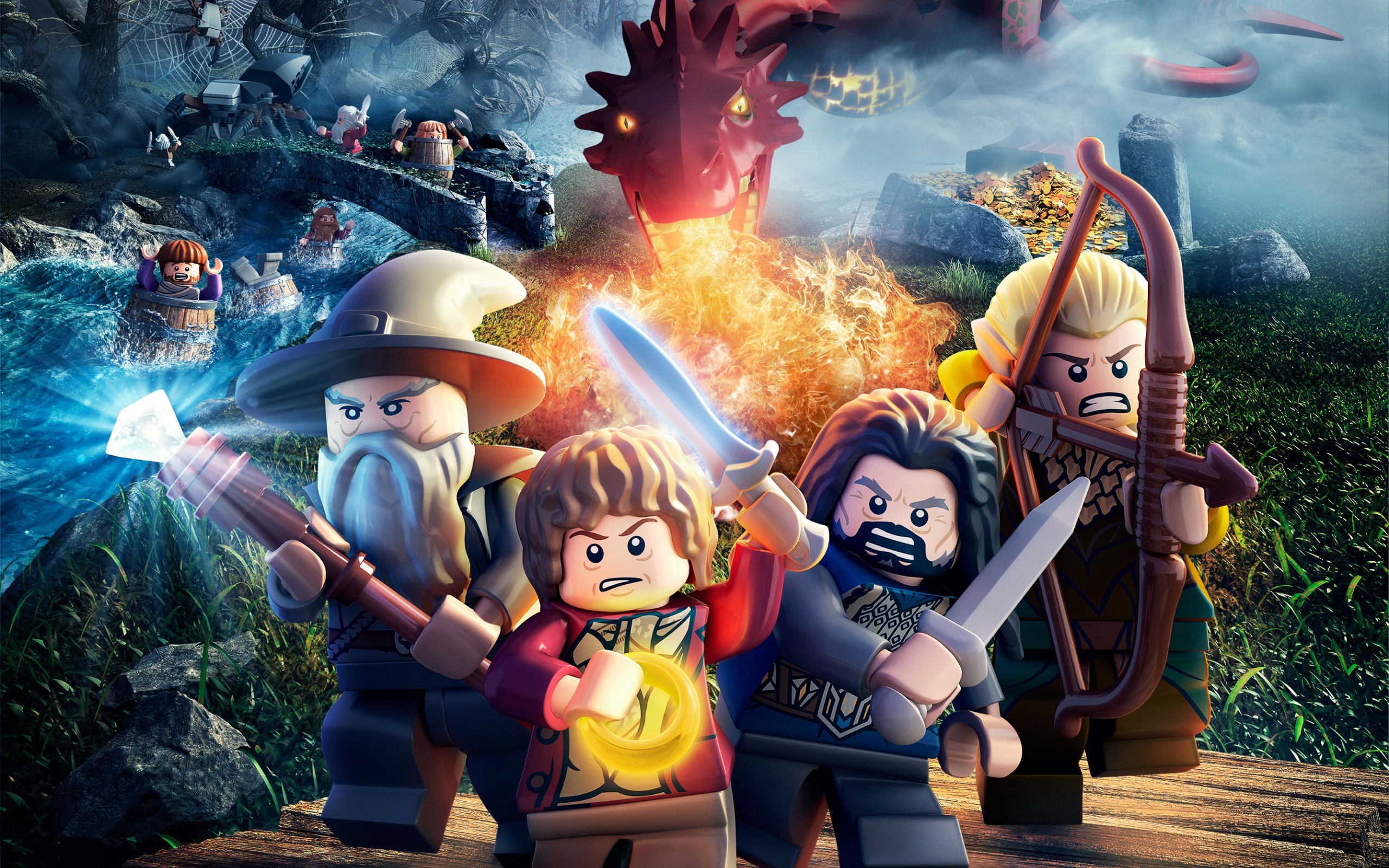 LEGO Lo Hobbit, Bilbo Baggins, Gandalf, Thorin Scudodiquercia, Smaug, sfondo widescreen 2K