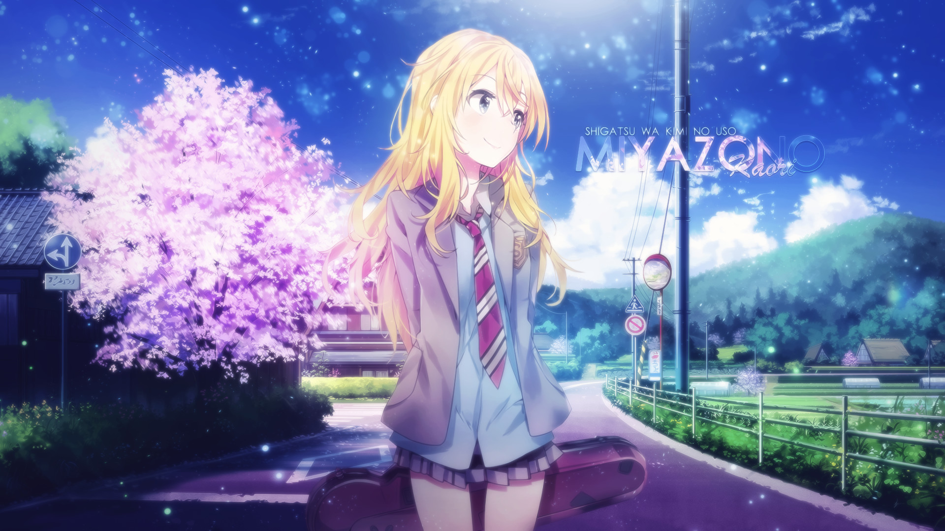 Kaori Miyazono, Your Lie in April, Ciliegio in fiore, Cielo, Full HD, sfondo desktop