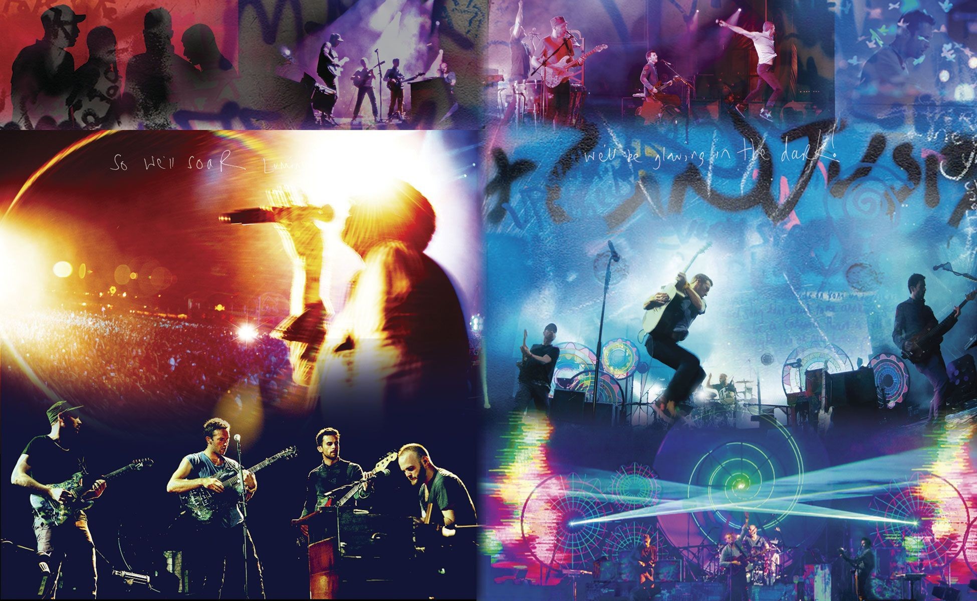 Coldplay, Concerto, Collage, Luci, Palco, Full HD, sfondo per PC e portatile