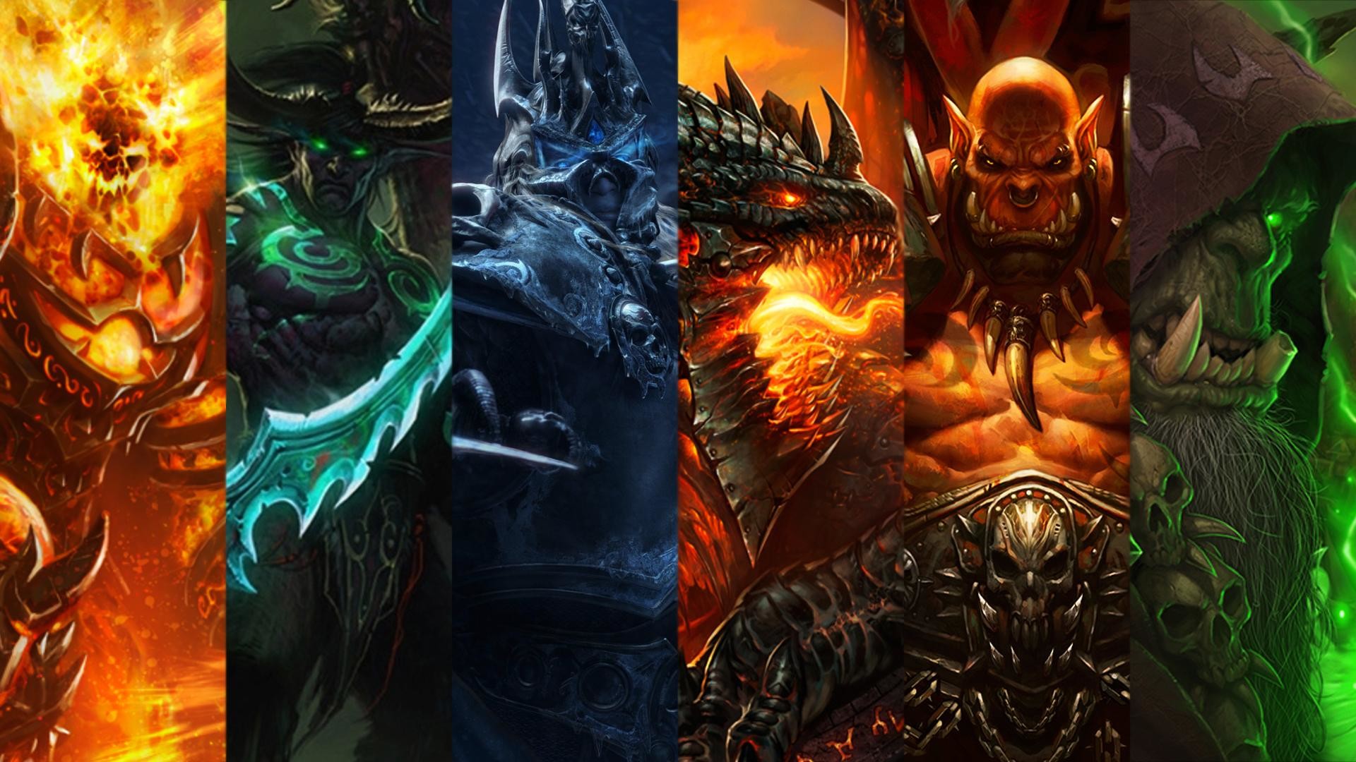 World of Warcraft, Illidan Grantempesta, Re dei Lich, Alamorte, Garrosh Malogrido, Collage, immagine di sfondo
