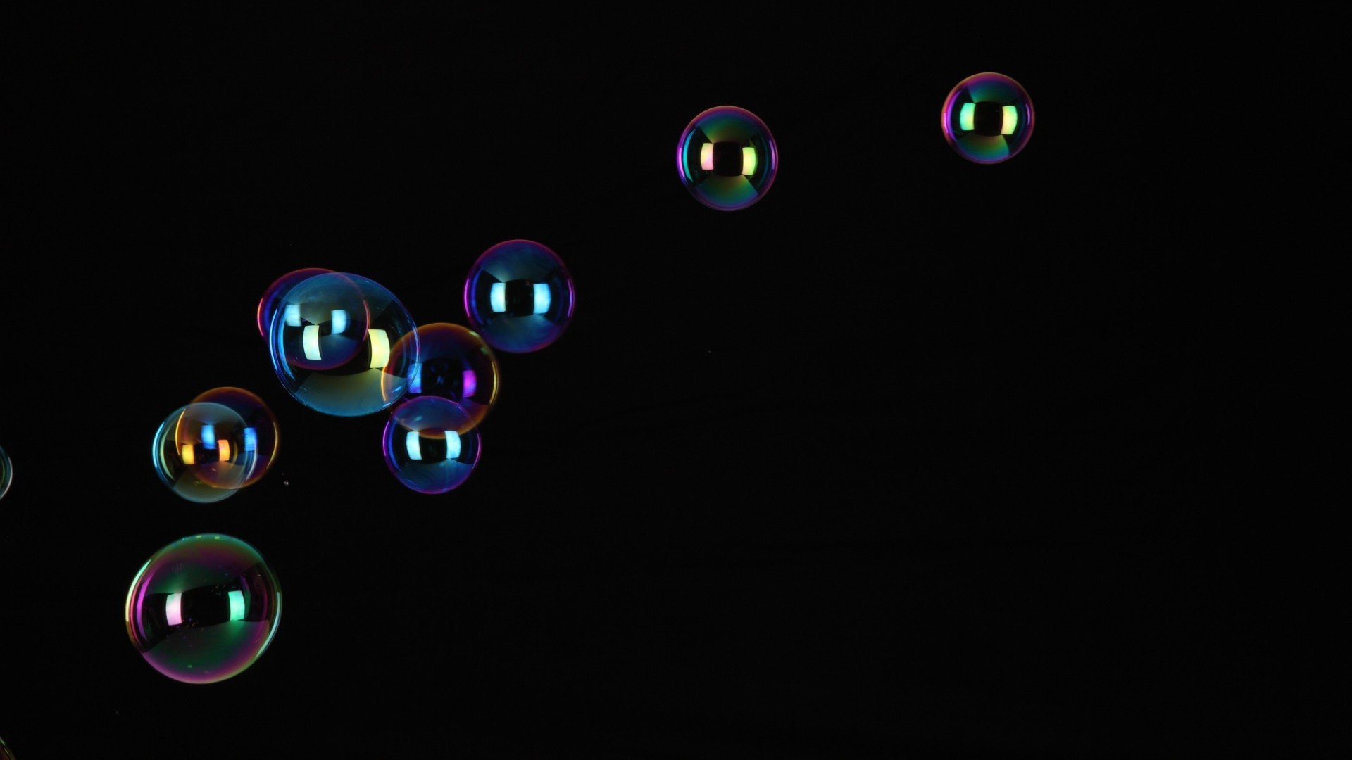 Bolle di sapone, Iridescenza, Sfondo nero, Full HD, wallpaper per portatile