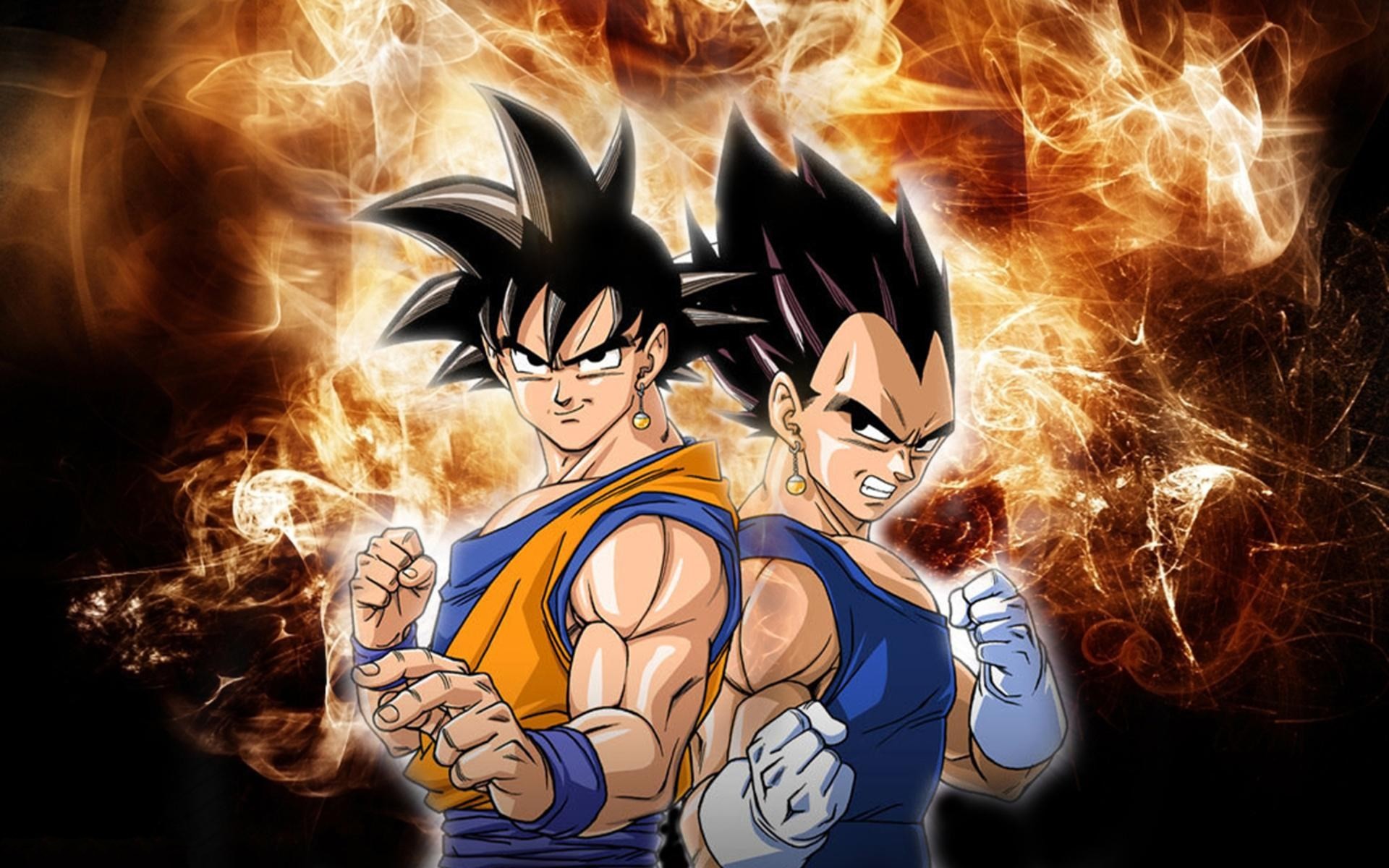 Son Goku, Vegeta, Dragon Ball Z, Fiamme, Rivali, 1920x1200, sfondo per PC