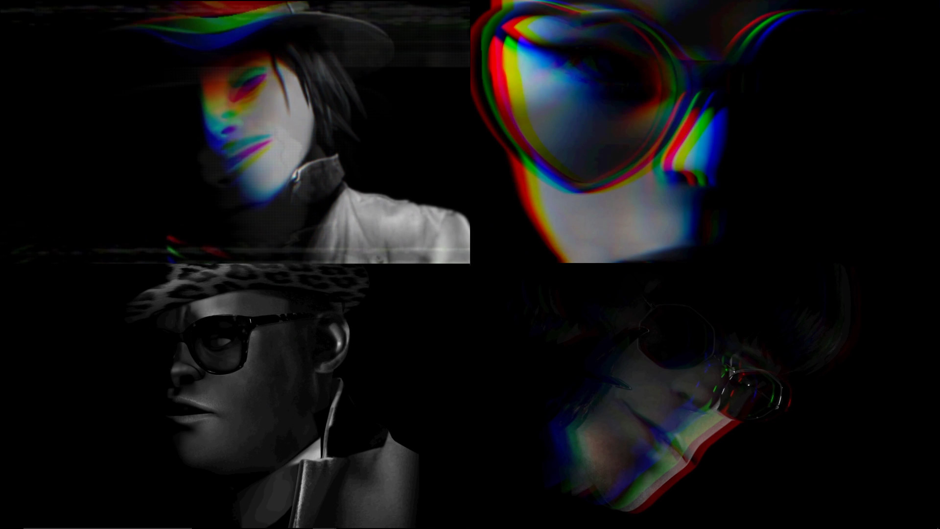 Gorillaz, Effetto glitch, Occhiali da sole, Bianco e nero, Full HD 1080p, sfondo desktop