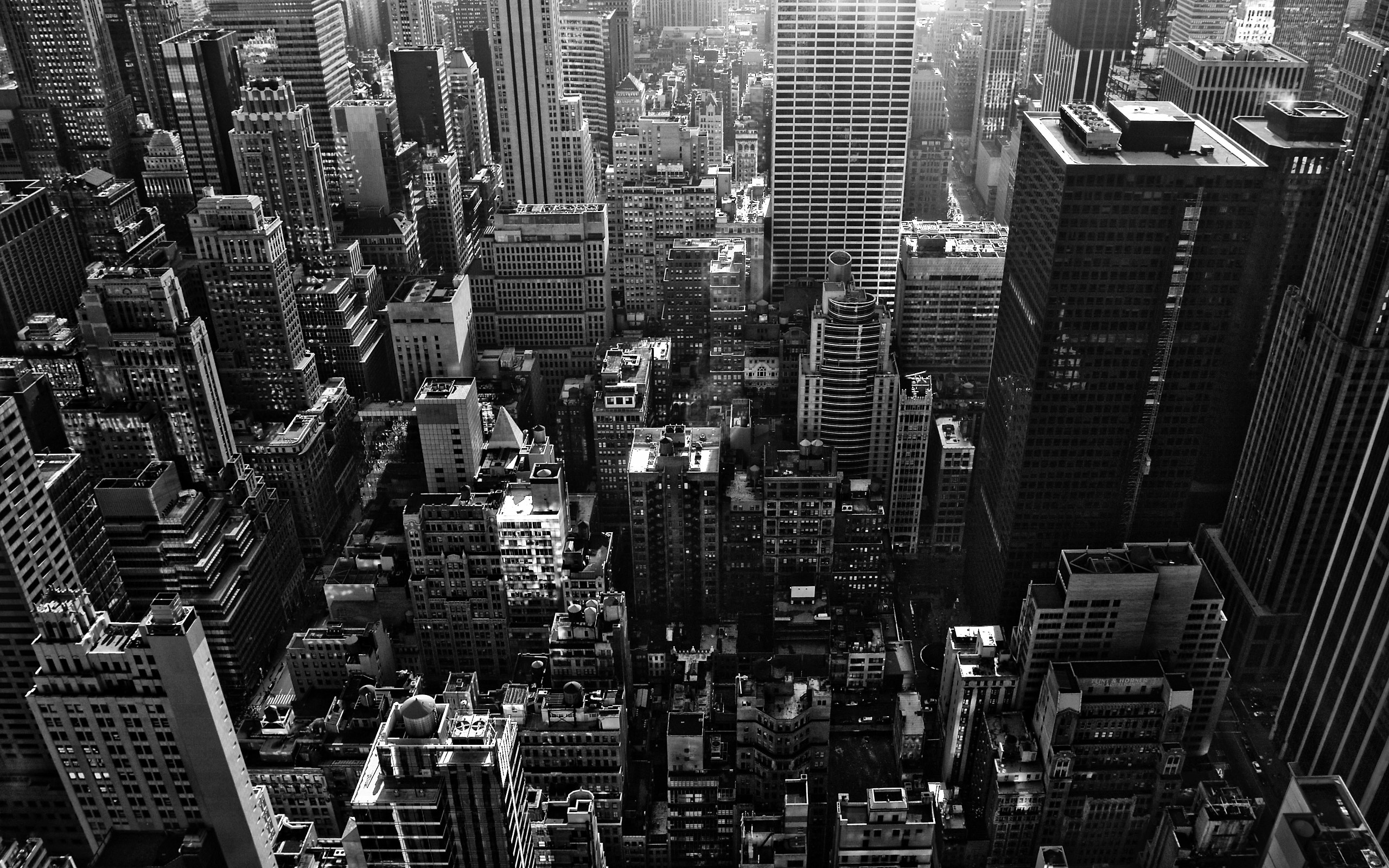 Manhattan, Grattacieli, Vista dall'alto, Bianco e nero, 16:10 2K, sfondo widescreen