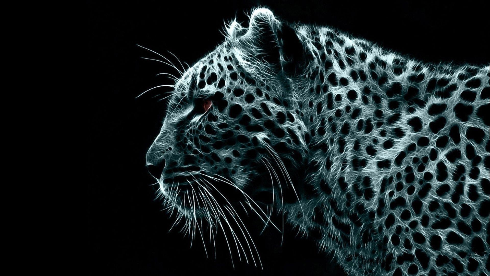 Leopardo, Arte frattale, Sfondo nero, 1920x1080, wallpaper desktop