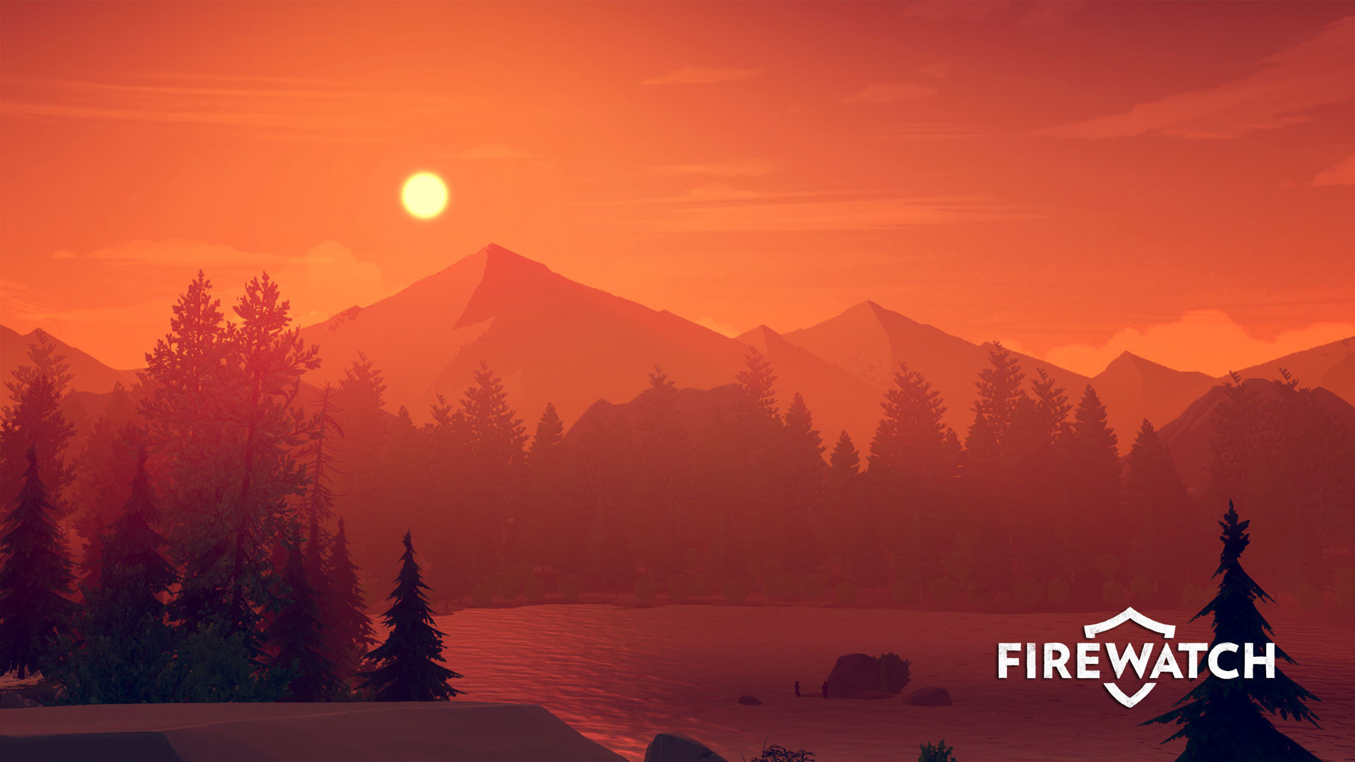 Firewatch, Logo, Lago, Sole, Rosso, Full HD, wallpaper per PC