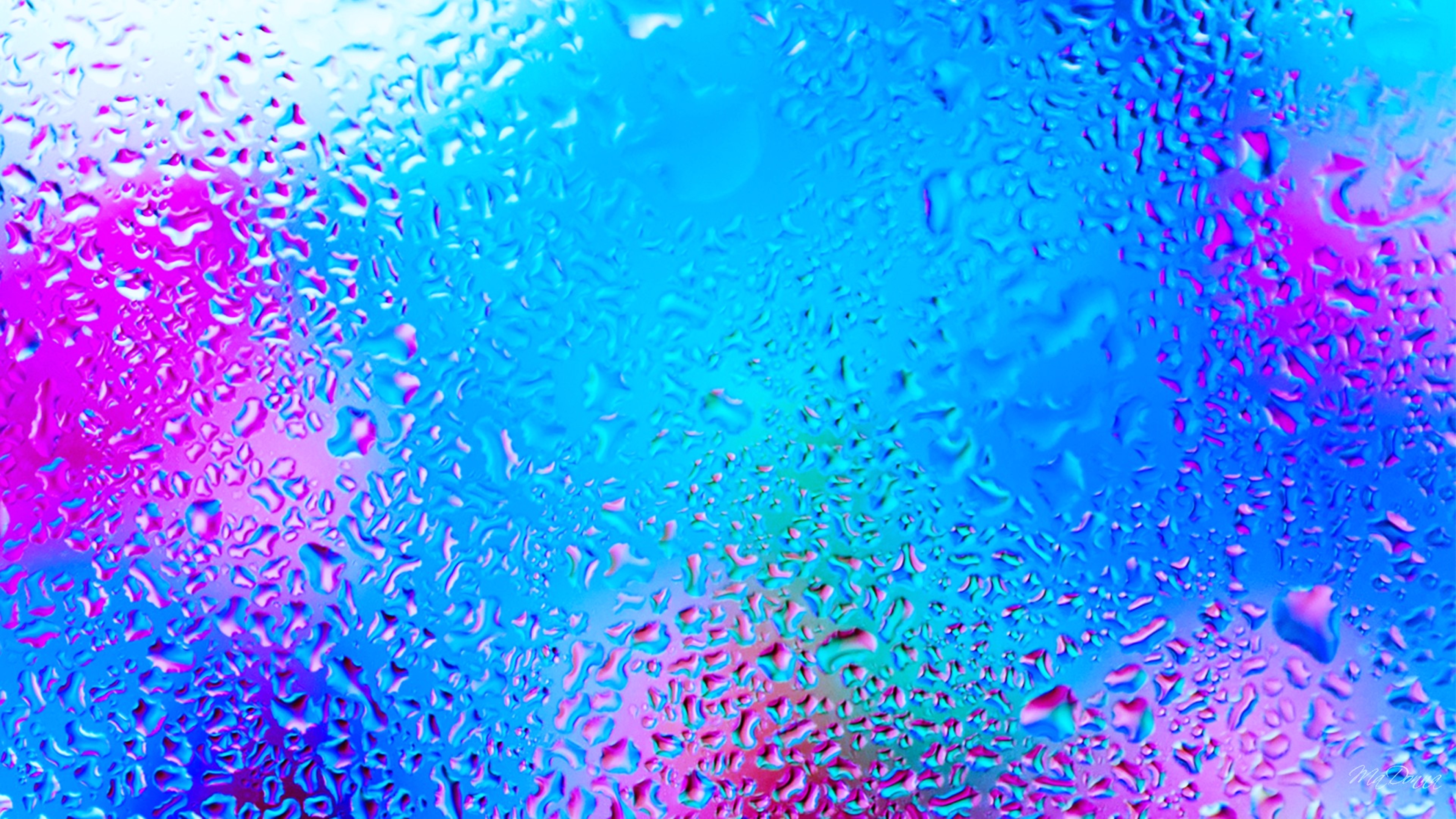 Gocce d'acqua, Vetro, Azzurro, Fucsia, 3840x2160, sfondo per PC