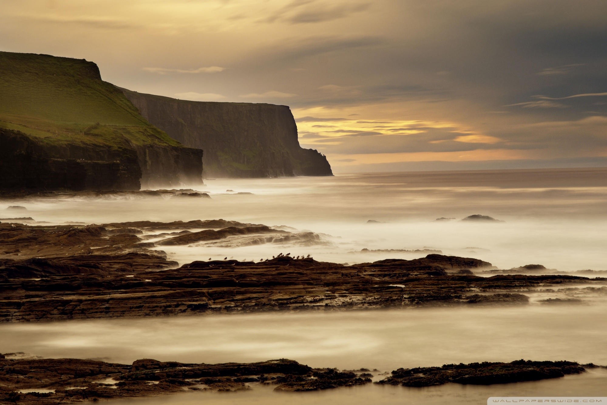 Scogliere di Moher, Irlanda, Scogliere, Nebbia, Full HD, sfondo per PC e portatile