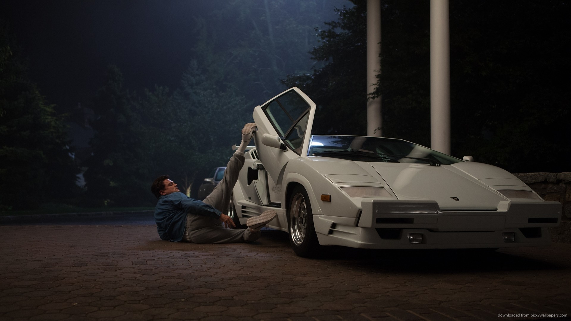 Lamborghini Countach, The Wolf of Wall Street, Leonardo DiCaprio, Notte, Auto bianca, immagine di sfondo