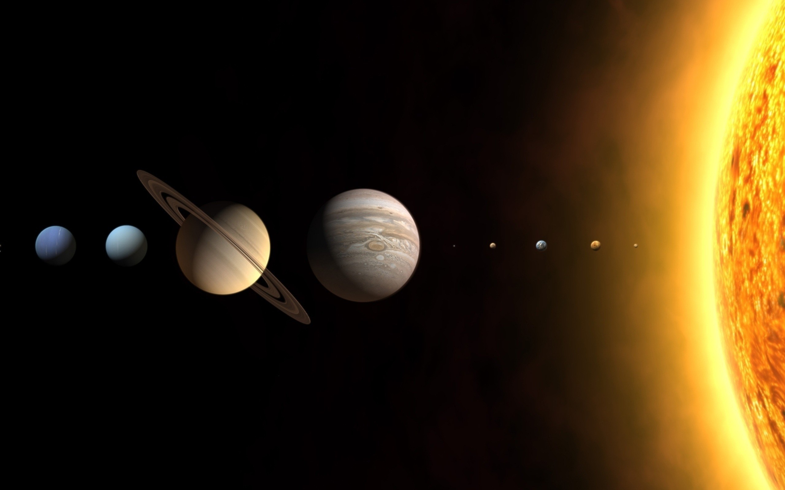 Sistema solare, Sole, Saturno, Giove, Urano, Nettuno, 2560x1600, sfondo MacBook Pro