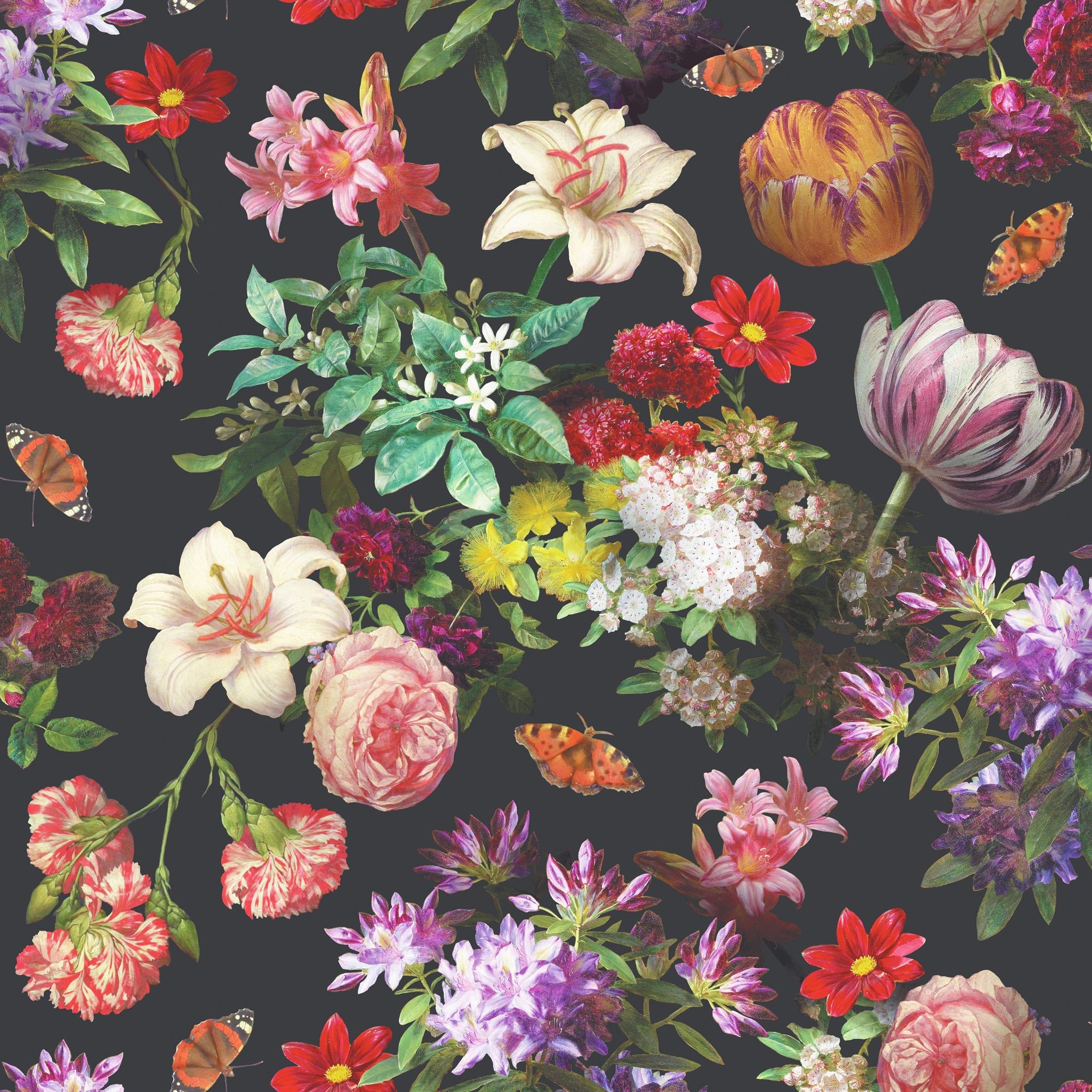 Gigli, Rose, Tulipani, Sfondo nero, Stile olandese, Full HD, schermata di blocco iPad