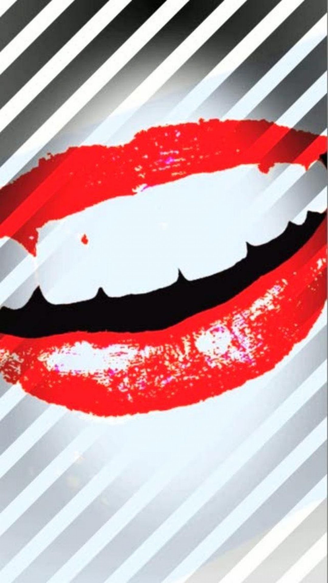 Labbra rosse, Sorriso, Pop art, Strisce, Full HD, schermata di blocco del cellulare