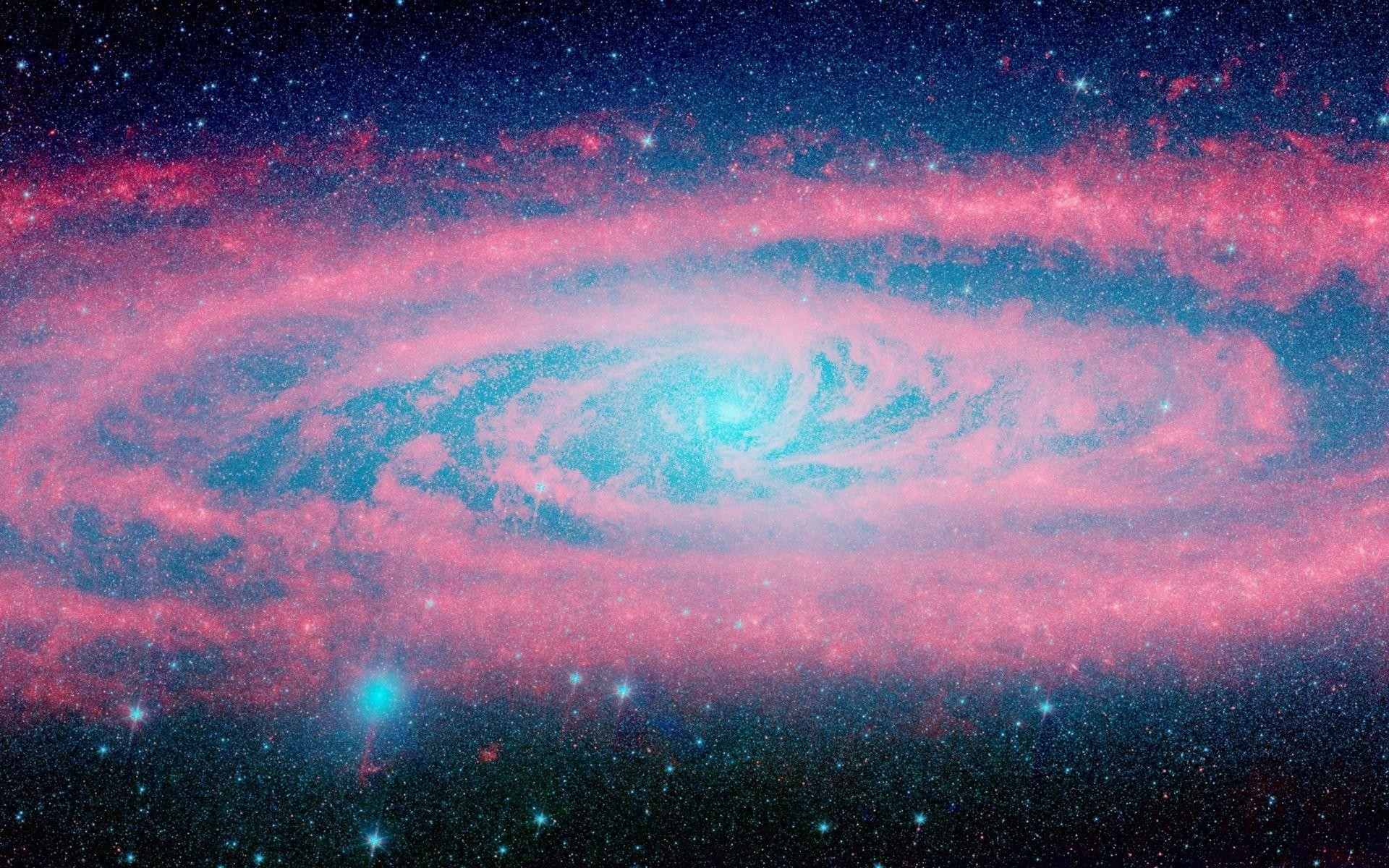 Galassia di Andromeda, Galassia a spirale, Rosa, Turchese, Full HD, sfondo per PC e portatile