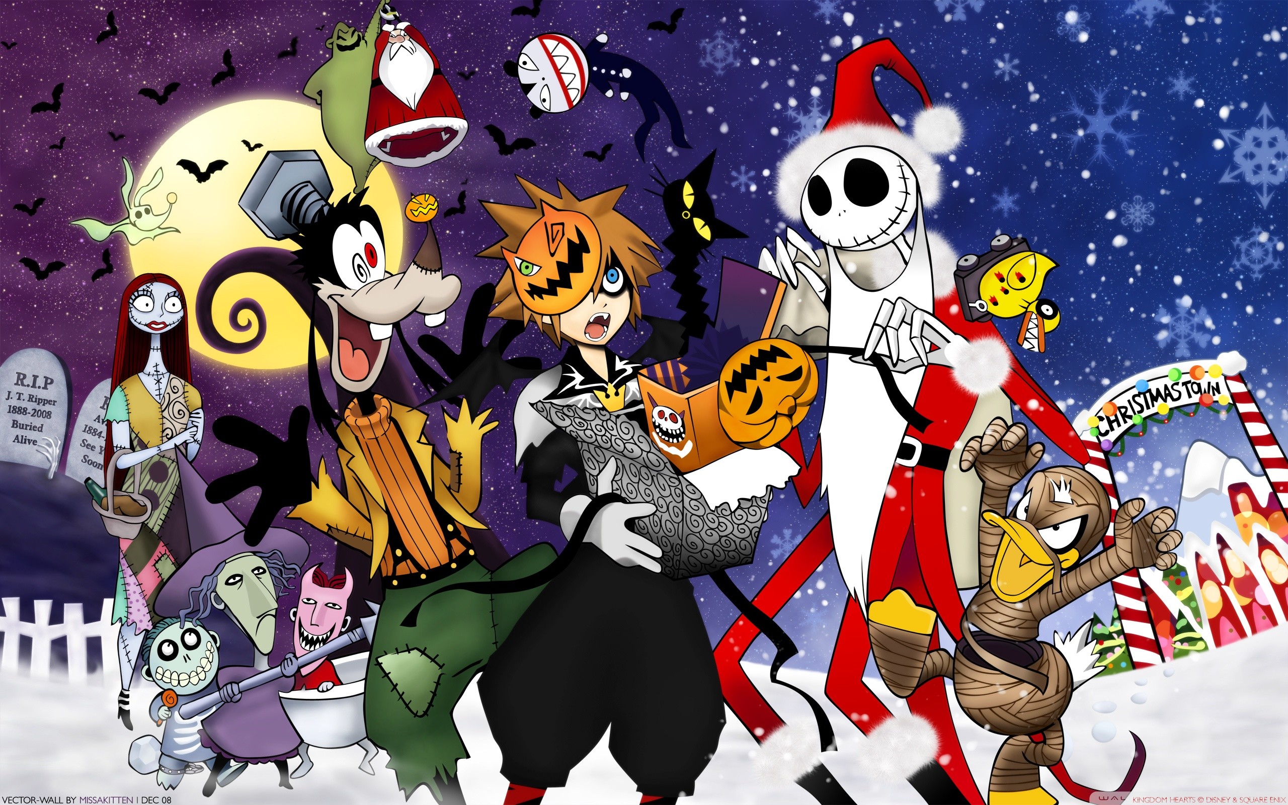 Kingdom Hearts, Sora, Jack Skeletron, Pippo, Paperino, Halloween Town, Natale, immagine di sfondo