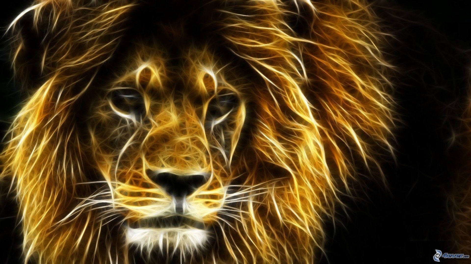 Leone, Effetto fractalius, Dorato, Arte digitale, Full HD, wallpaper per PC