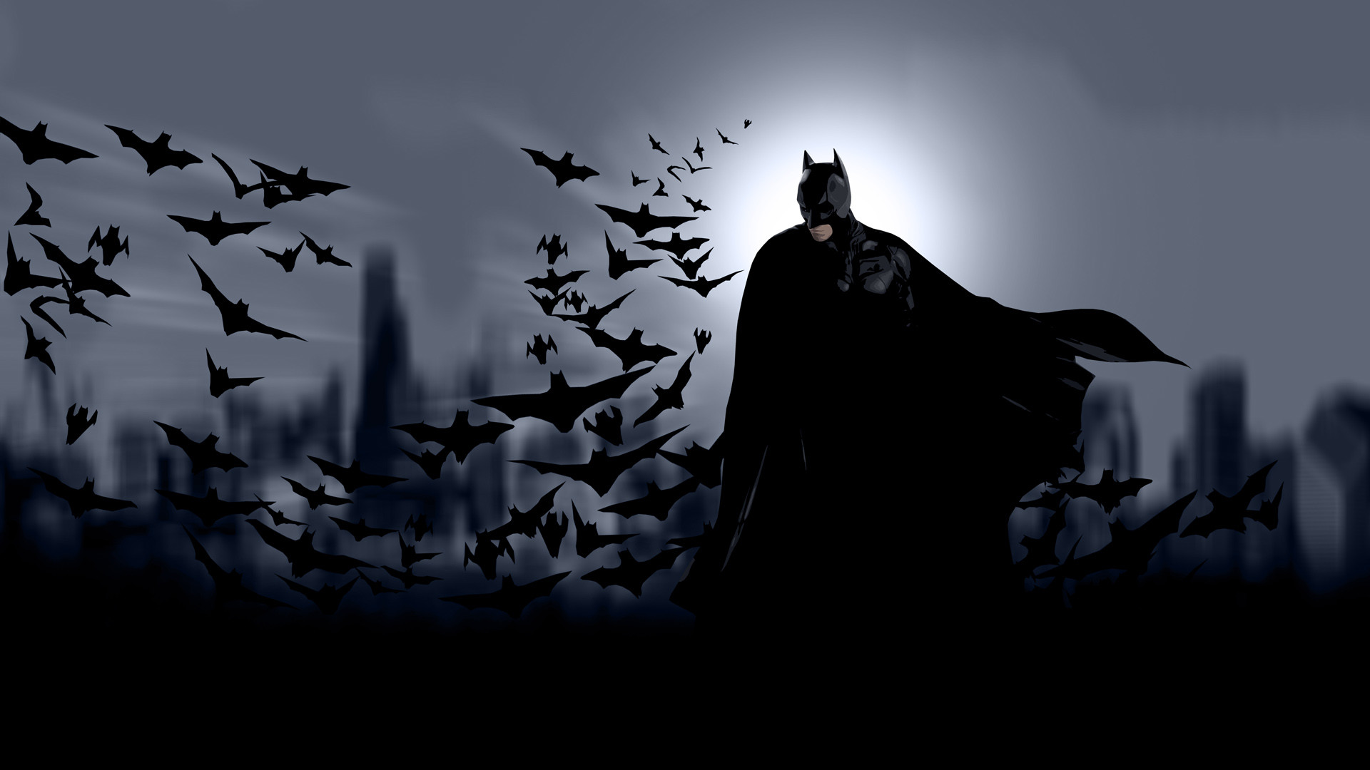 Batman, Batman Begins, Pipistrelli, Silhouette, Full HD, sfondo per PC