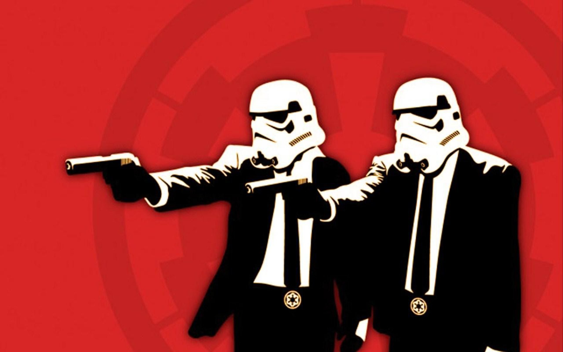 Pulp Fiction, Stormtrooper, Parodia, Sfondo rosso, 1920x1200, wallpaper desktop