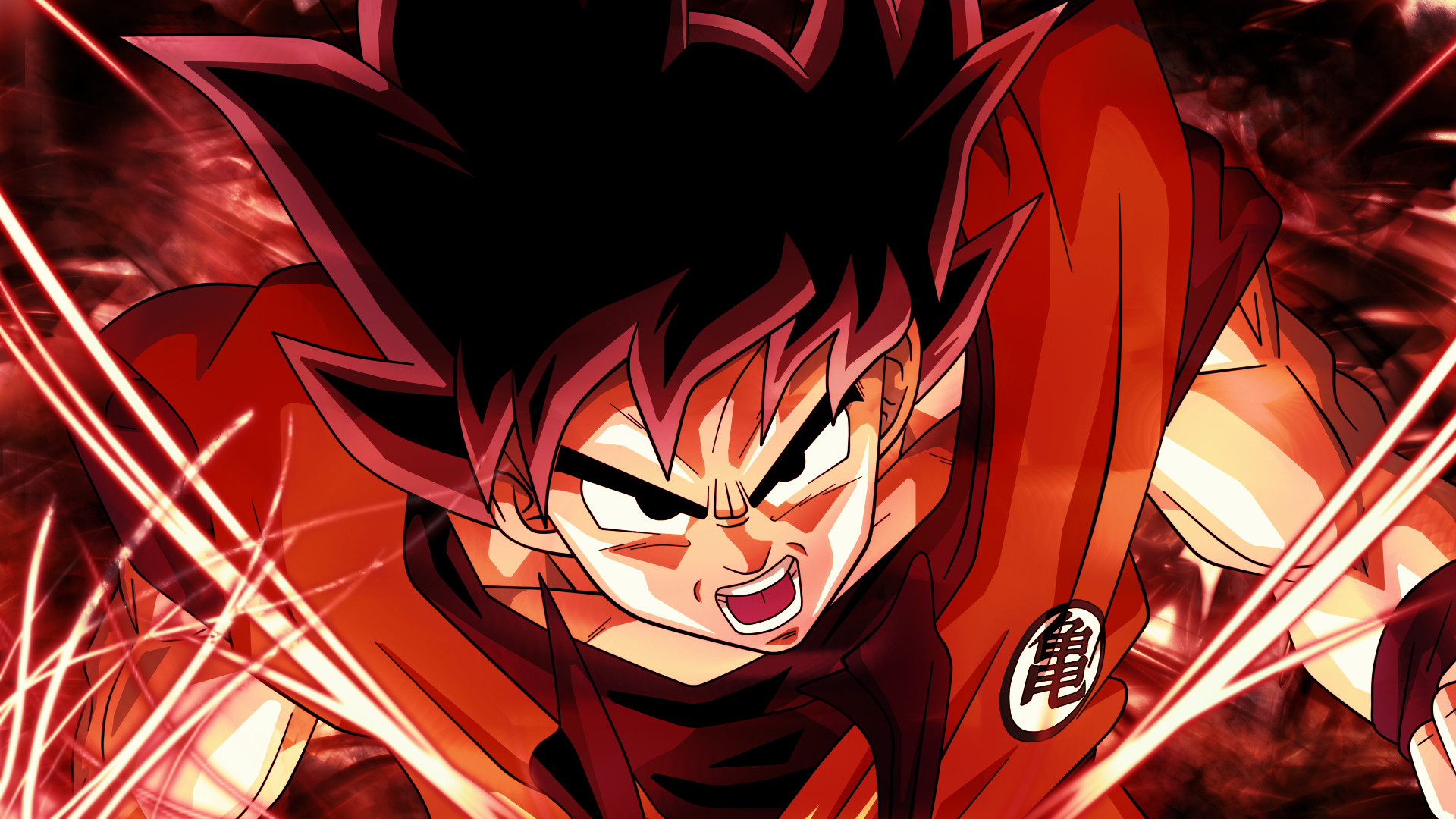 Son Goku, Dragon Ball Z, Primo piano, Rosso, Grido, Full HD, sfondo Windows 11
