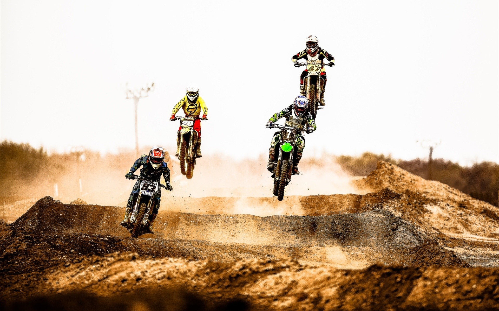 Motocross, Salti, Piloti, Polvere, 1920x1200, sfondo per PC
