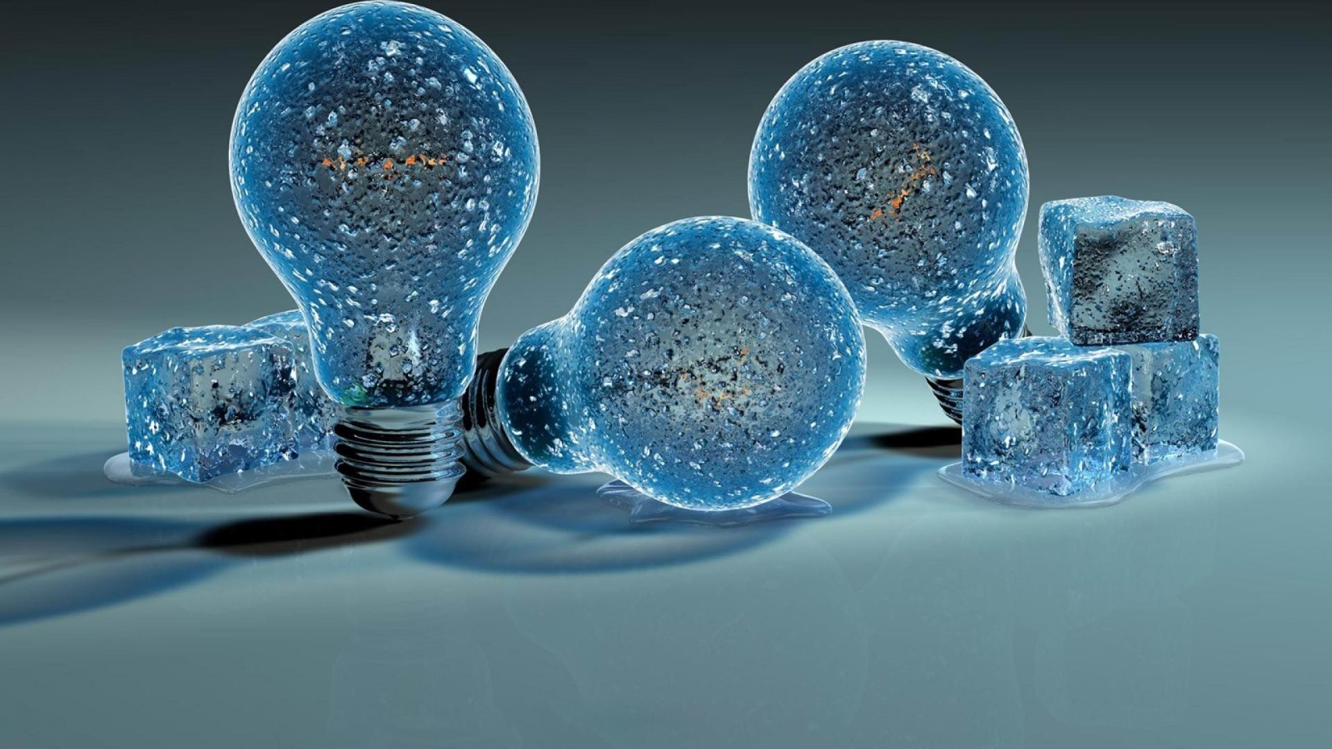 Lampadine, Cubetti di ghiaccio, Rendering 3D, Blu, sfondo per il tuo desktop