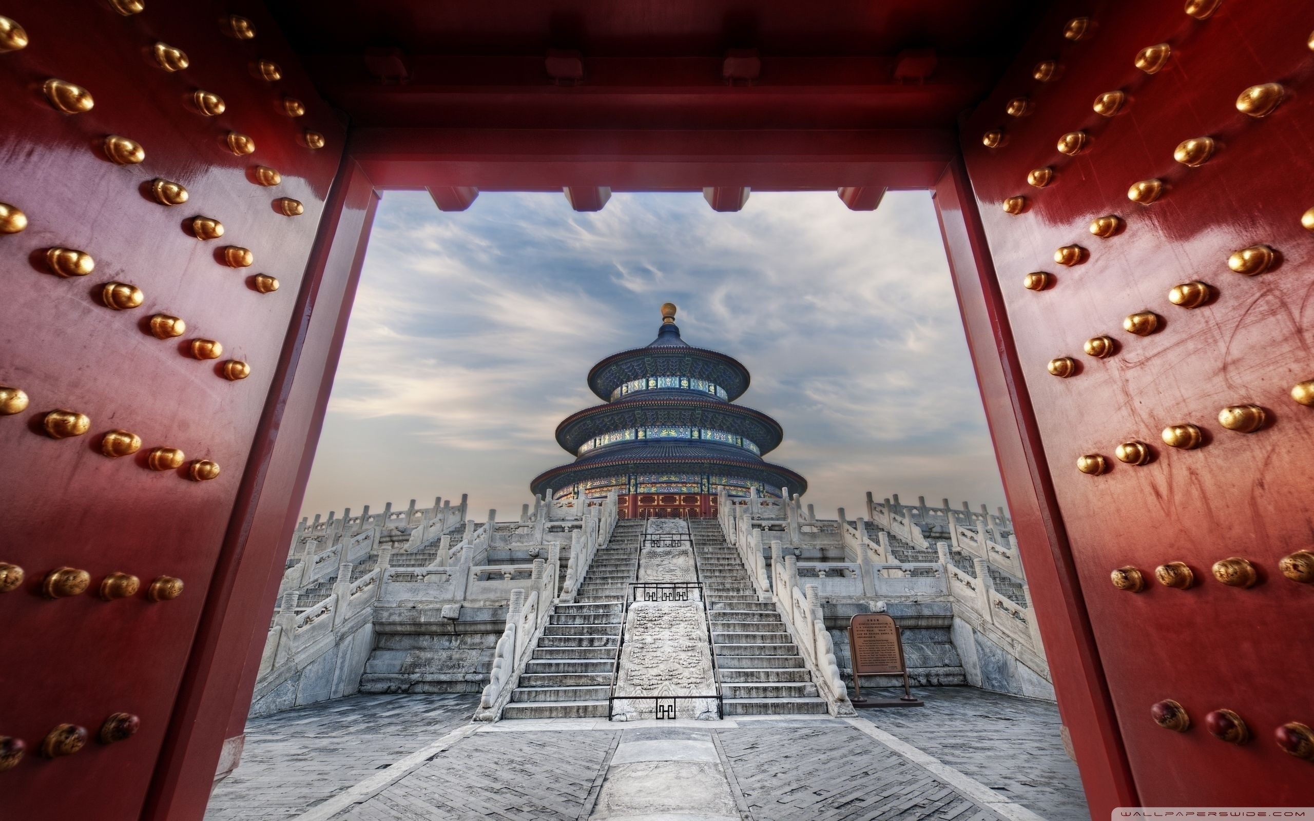 Tempio del Cielo, Pechino, Cina, Portone rosso, Borchie dorate, 2560x1600, wallpaper desktop