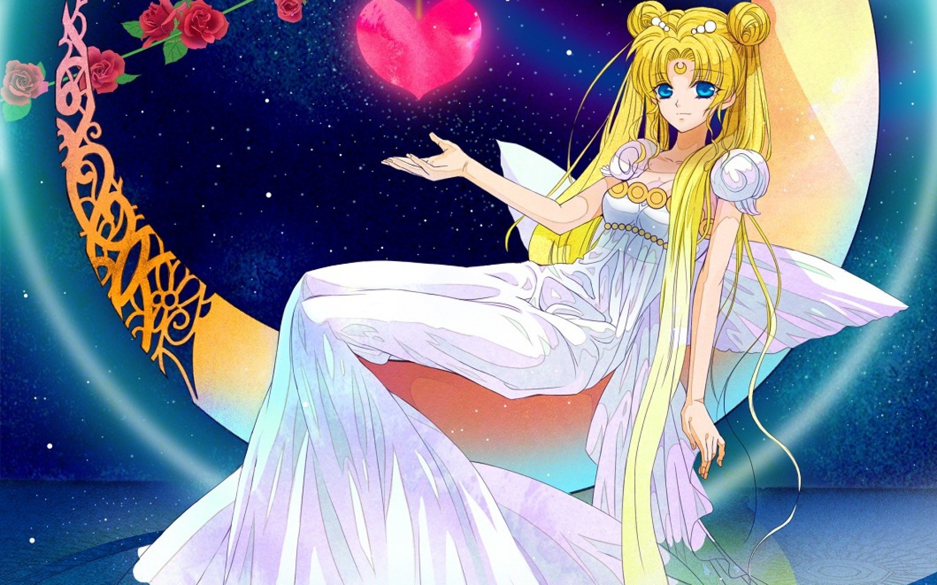 Principessa Serenity, Sailor Moon, Luna crescente, Rose, Full HD, sfondo per PC e portatile