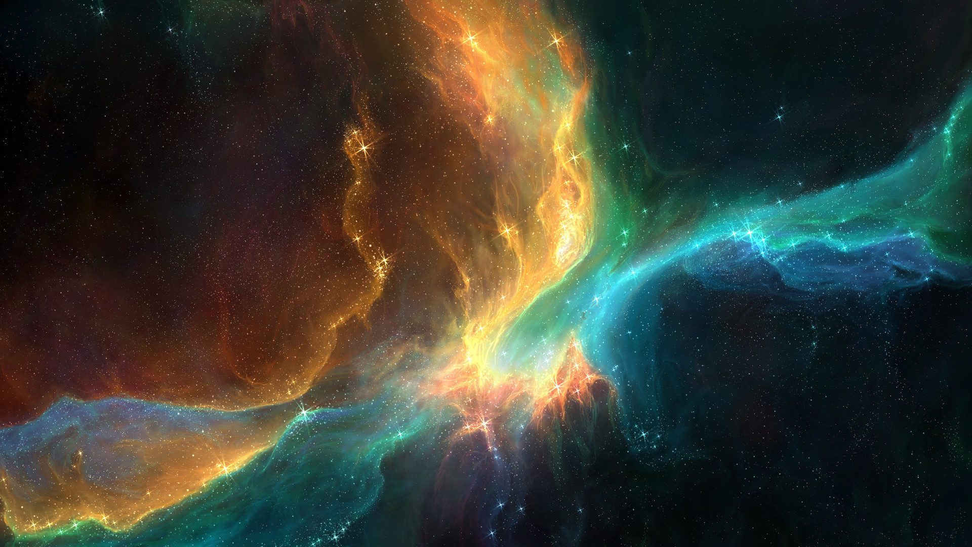 Nebulosa, Arancione, Turchese, Arte digitale, Full HD 1080p, sfondo desktop