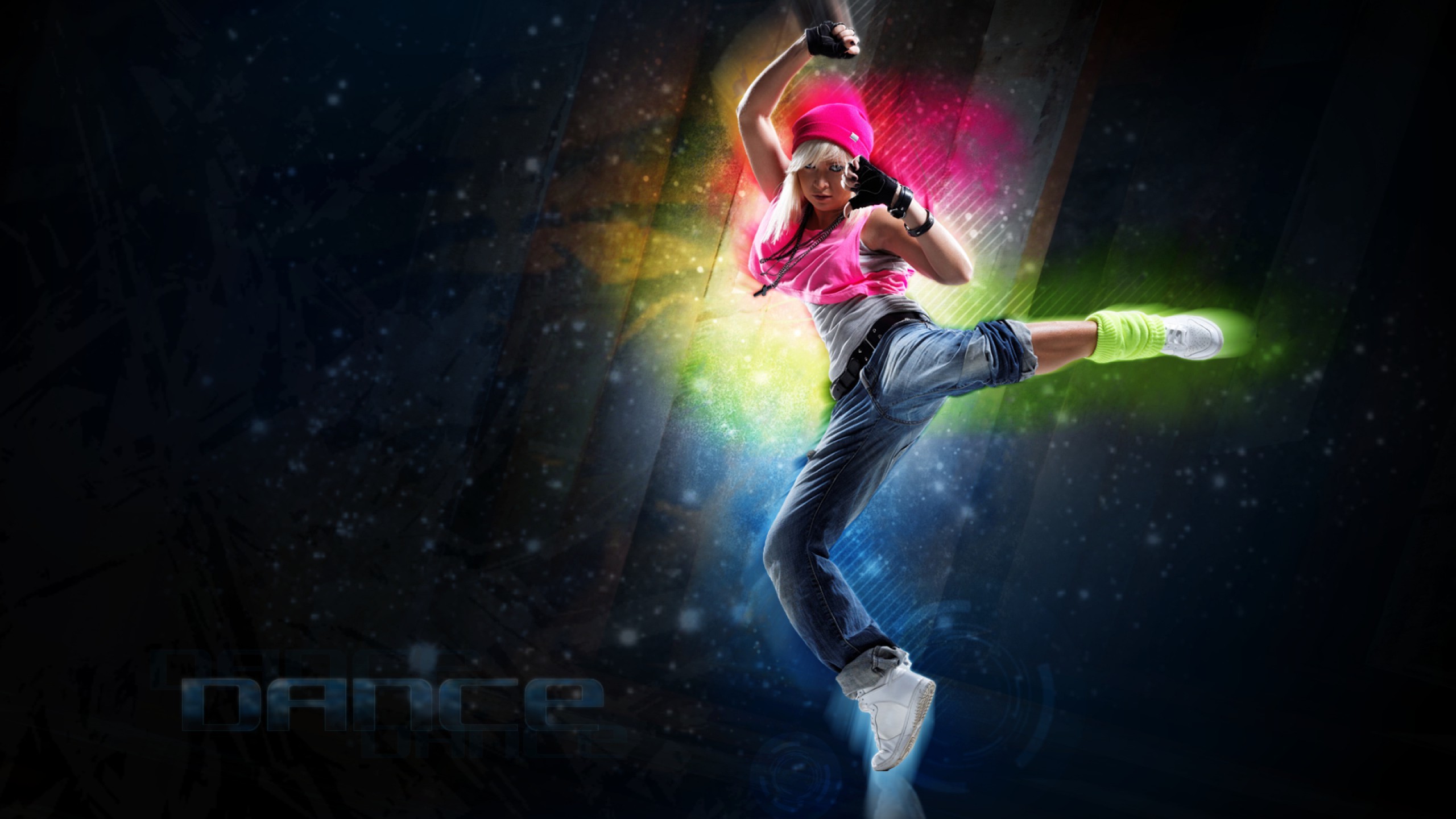 Ballerina hip hop, Salto, Colori neon, Arte digitale, 2K, sfondo per PC e portatile