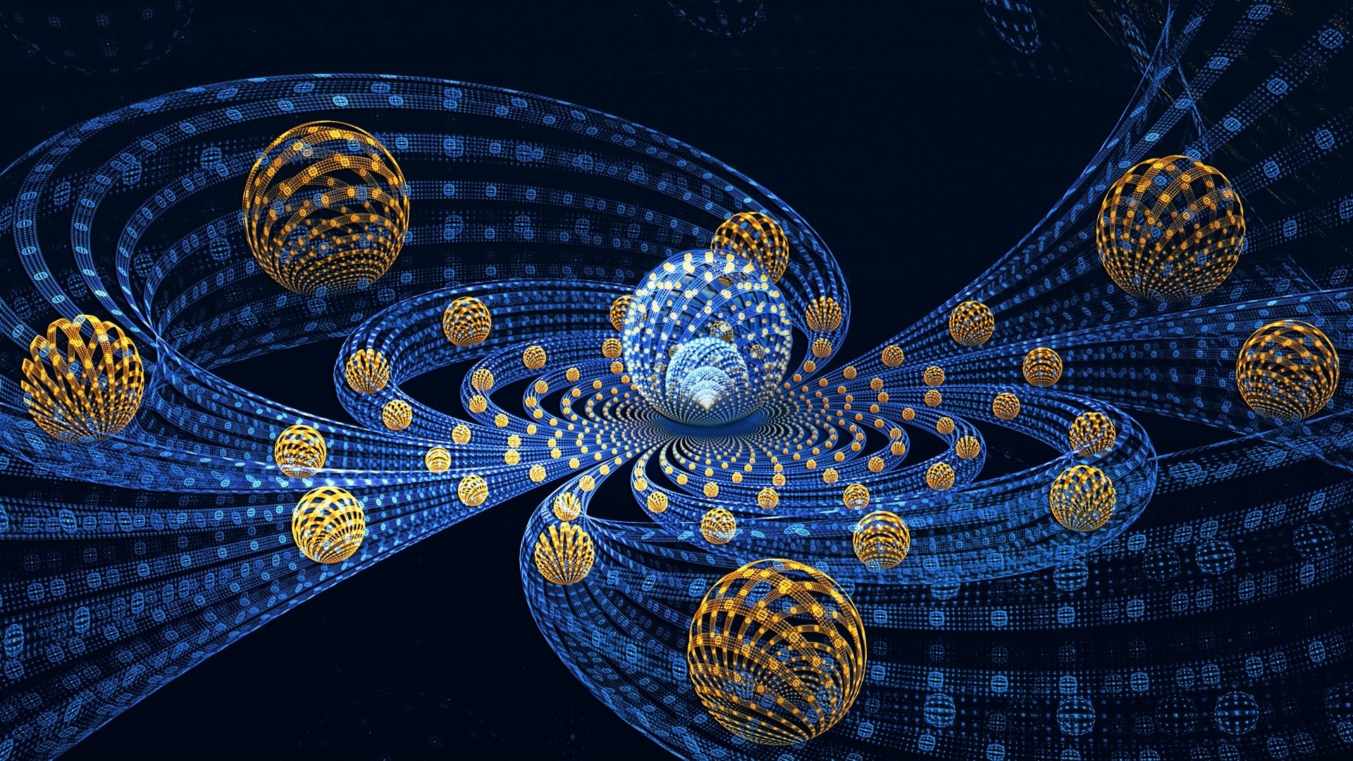Sfere, Spirale, Frattale, Blu, Full HD, sfondo desktop