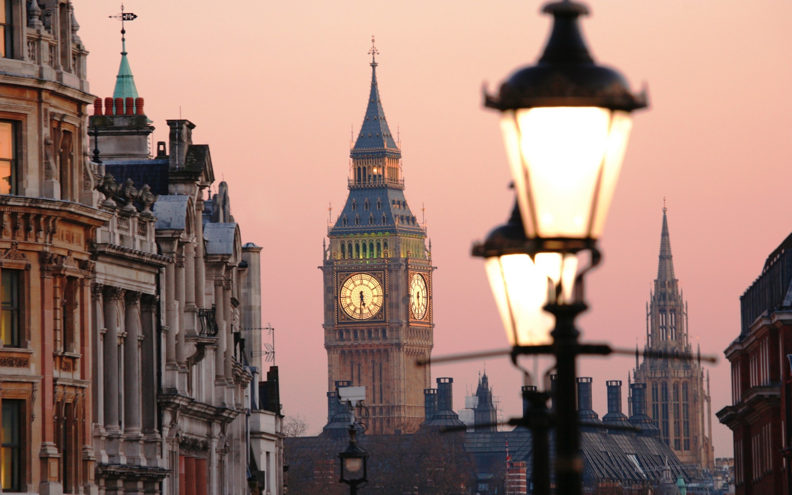 Big Ben, Lampione, Londra, Cielo rosa, 2560x1600, immagine di sfondo