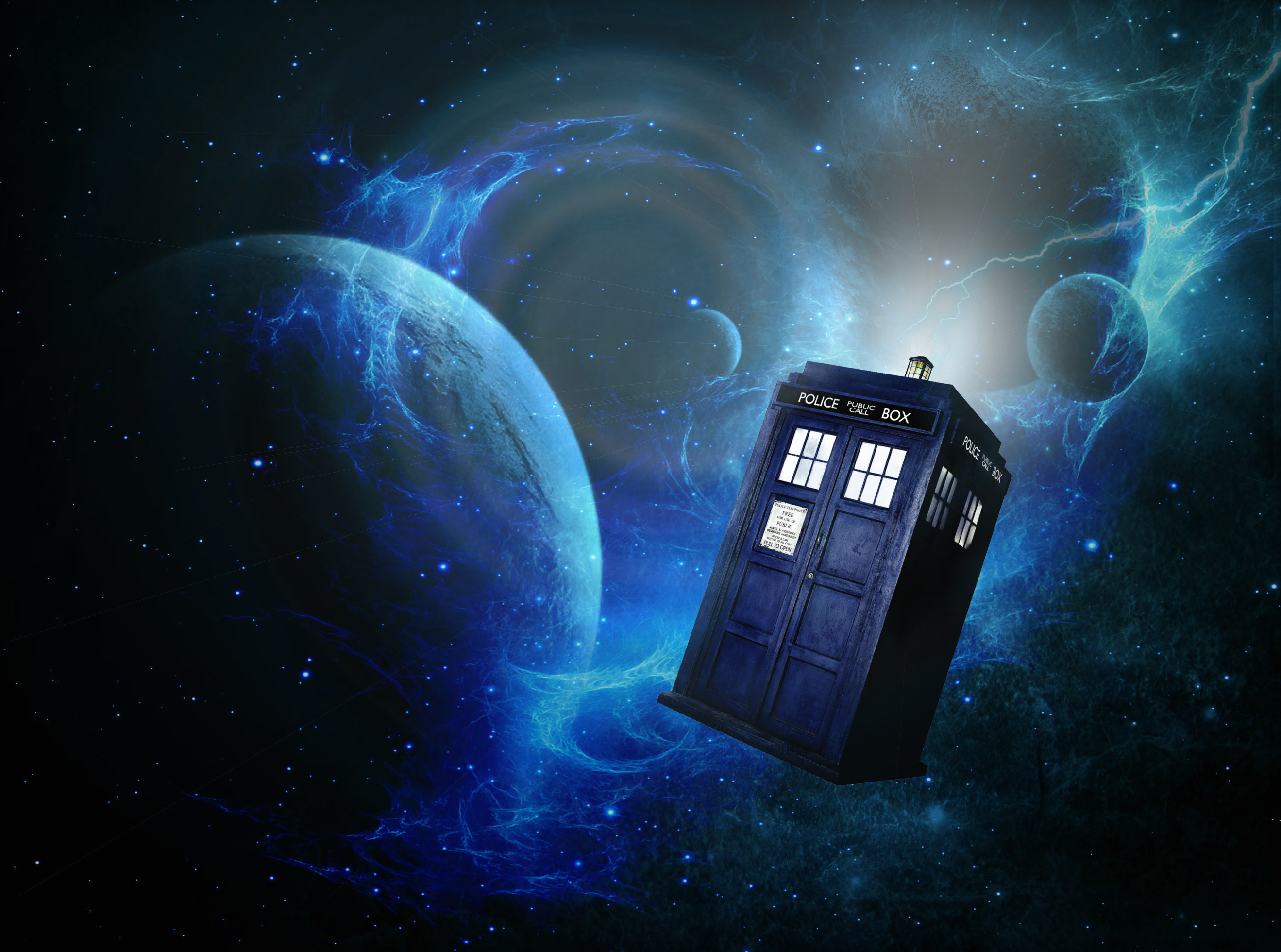 TARDIS, Doctor Who, Pianeta, Spazio, Blu, 2K, sfondo per iPad e tablet