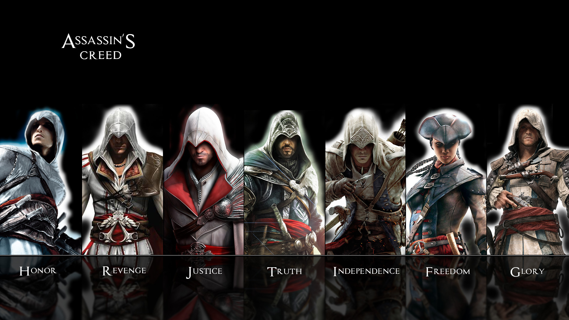 Assassin's Creed, Assassini, Ritratti, Sfondo nero, Full HD, wallpaper per computer