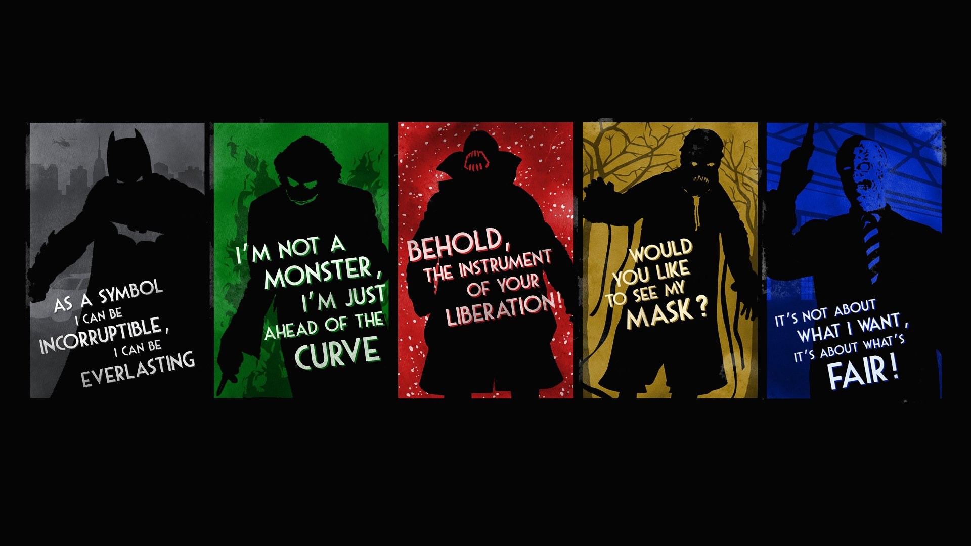 Batman, Joker, Bane, Spaventapasseri, Due Facce, Citazioni, 1920x1080, wallpaper desktop