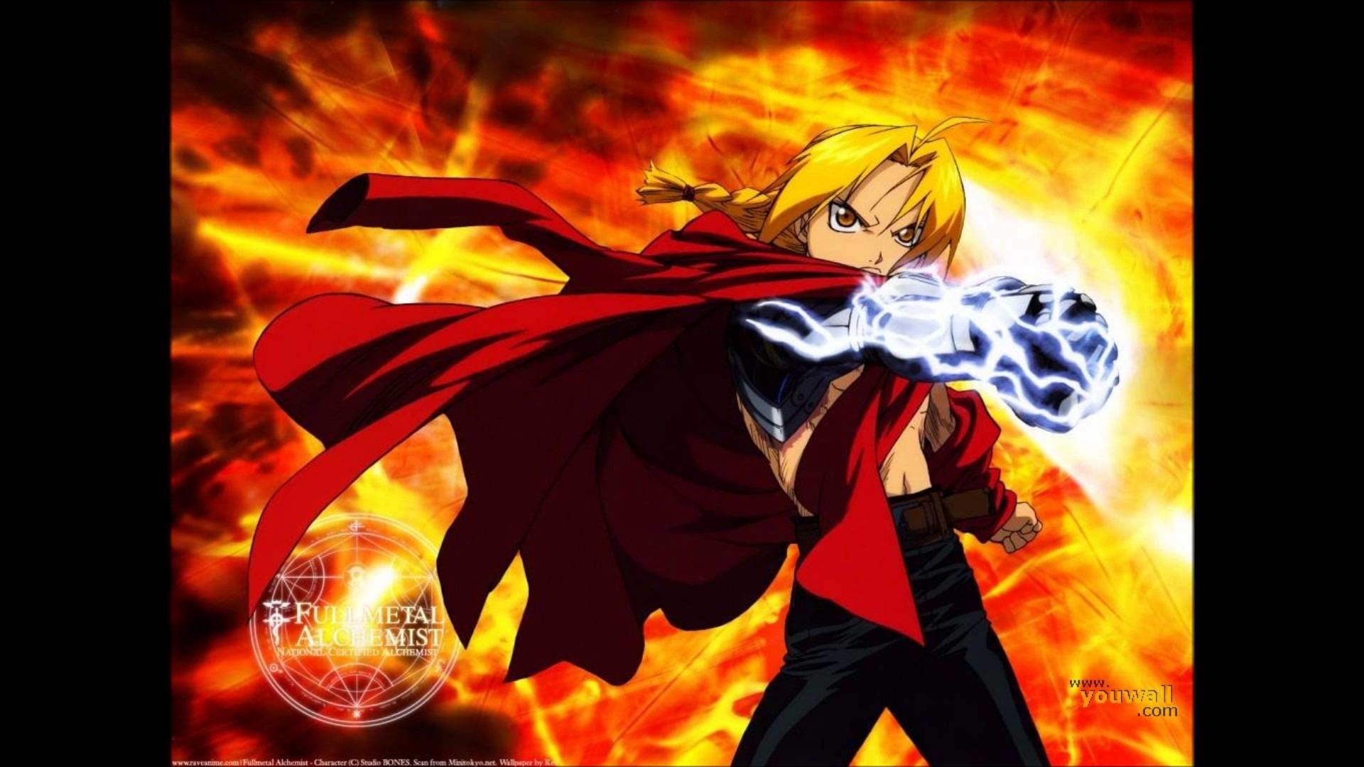 Edward Elric, Fullmetal Alchemist, Fiamme, Alchimia, 16:9 Full HD, wallpaper widescreen