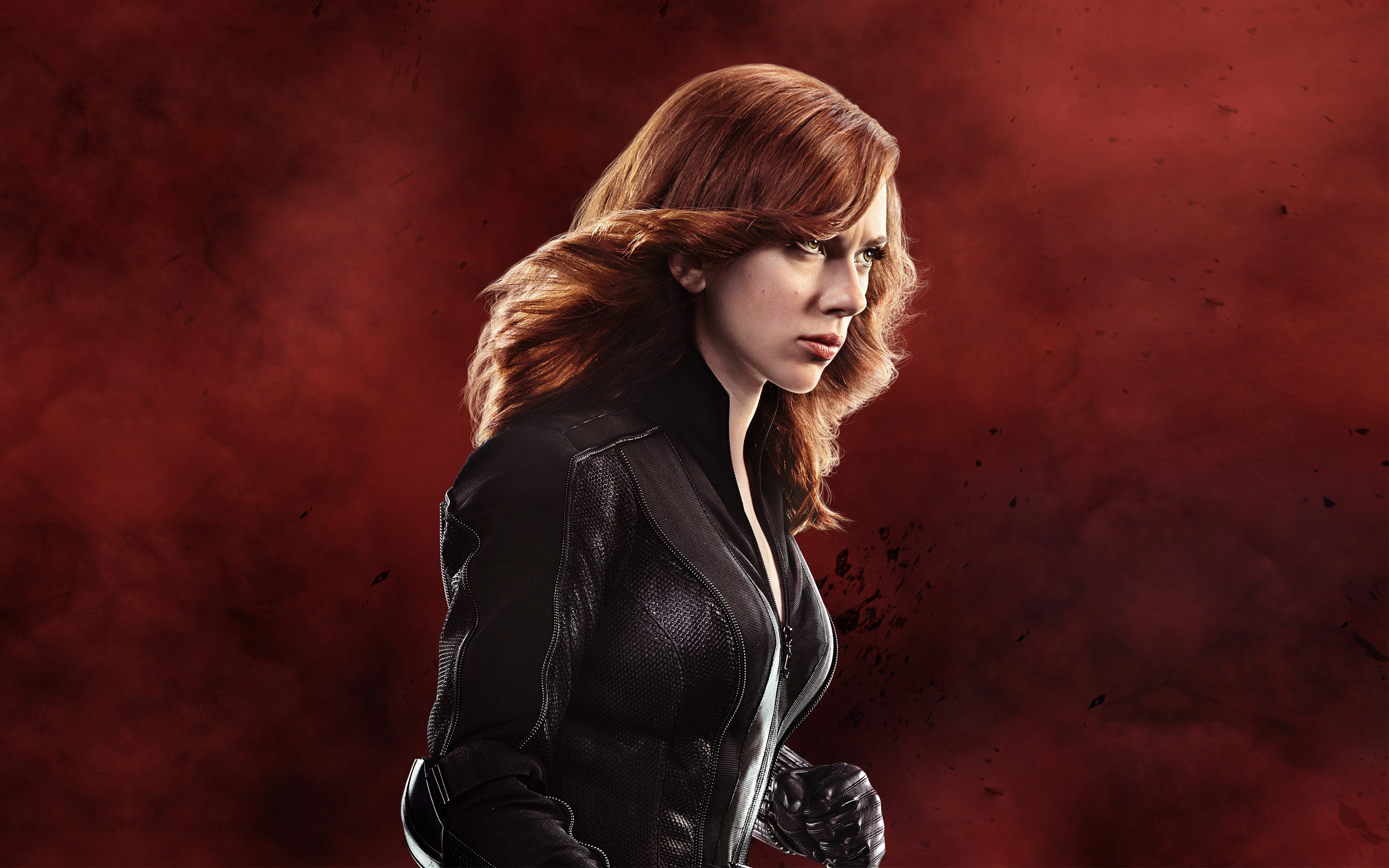 Vedova Nera, Scarlett Johansson, Captain America: Civil War, Sfondo rosso, wallpaper desktop 2K