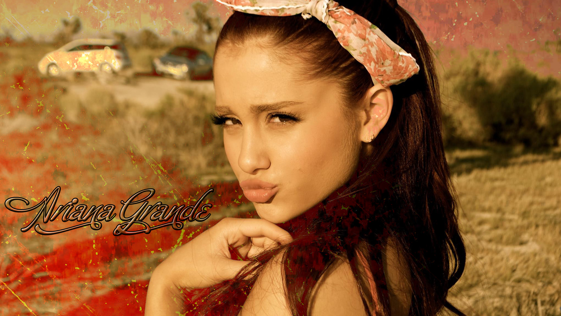Ariana Grande, Scritta Ariana Grande, Bandana, Toni caldi, Full HD, sfondo per portatile