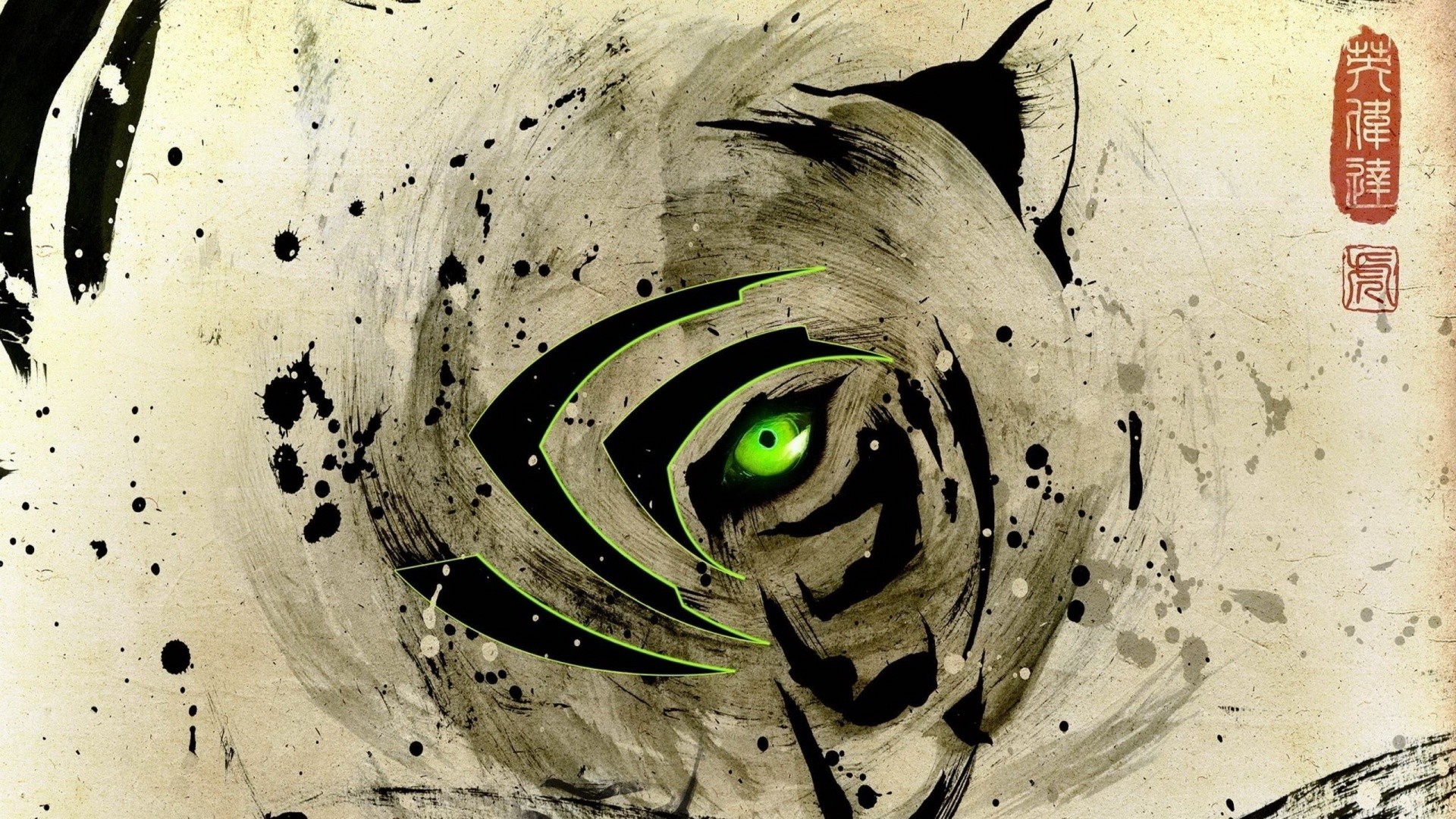Nvidia, Logo, Inchiostro, Pennellate, Sumi-e, Full HD, sfondo per PC e portatile