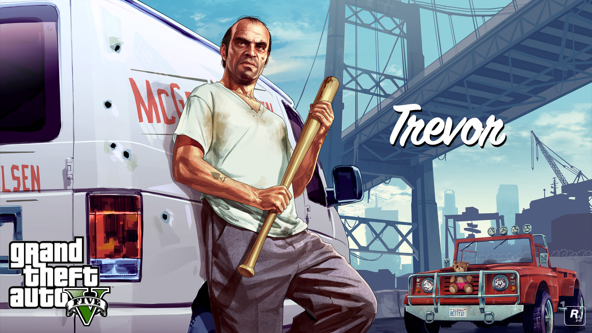 Trevor Philips, Grand Theft Auto V, Mazza da baseball, Furgone, Full HD, wallpaper per PC