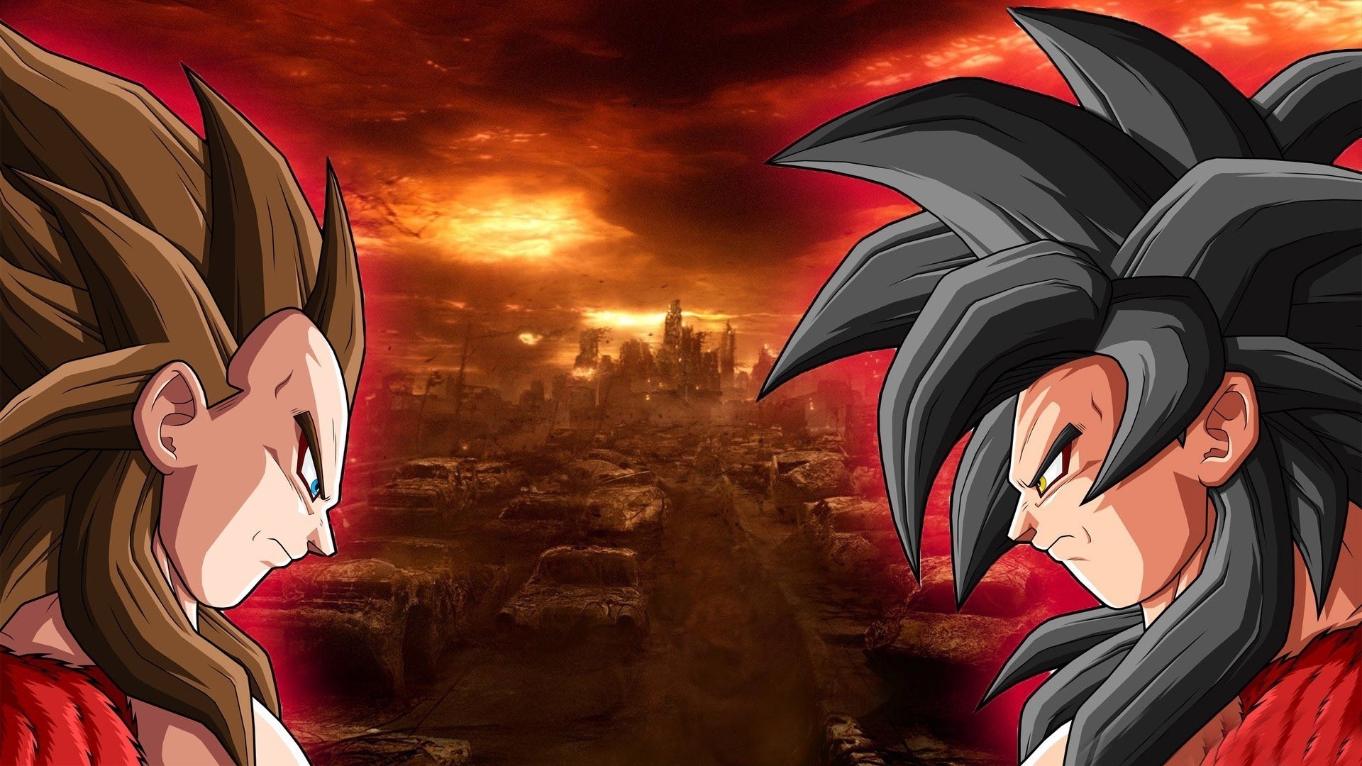 Goku, Vegeta, Super Saiyan 4, Dragon Ball GT, 16:9 Full HD, wallpaper widescreen