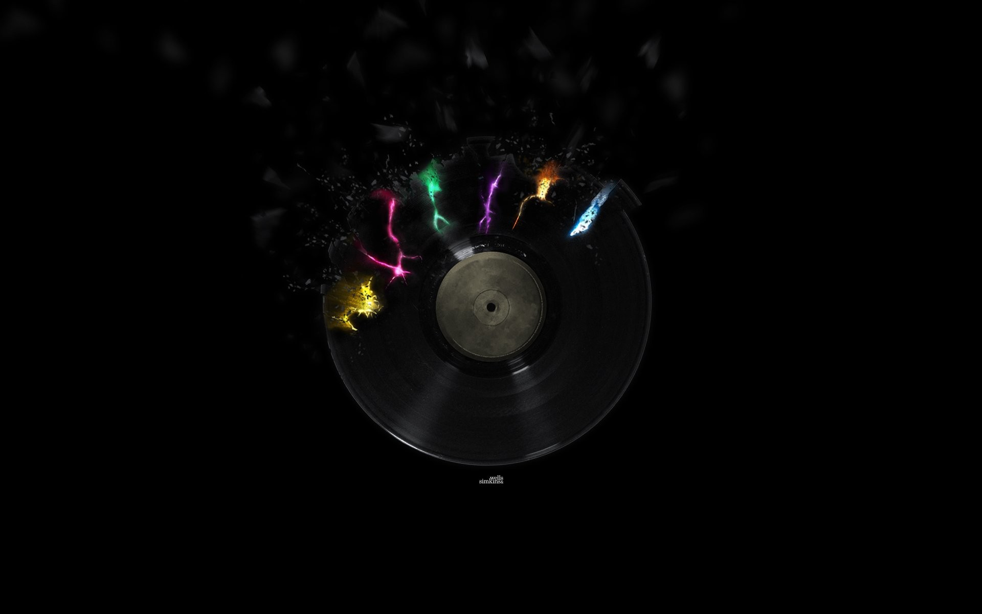 Disco in vinile, Frammenti colorati, Nero, 16:10 Full HD, sfondo widescreen